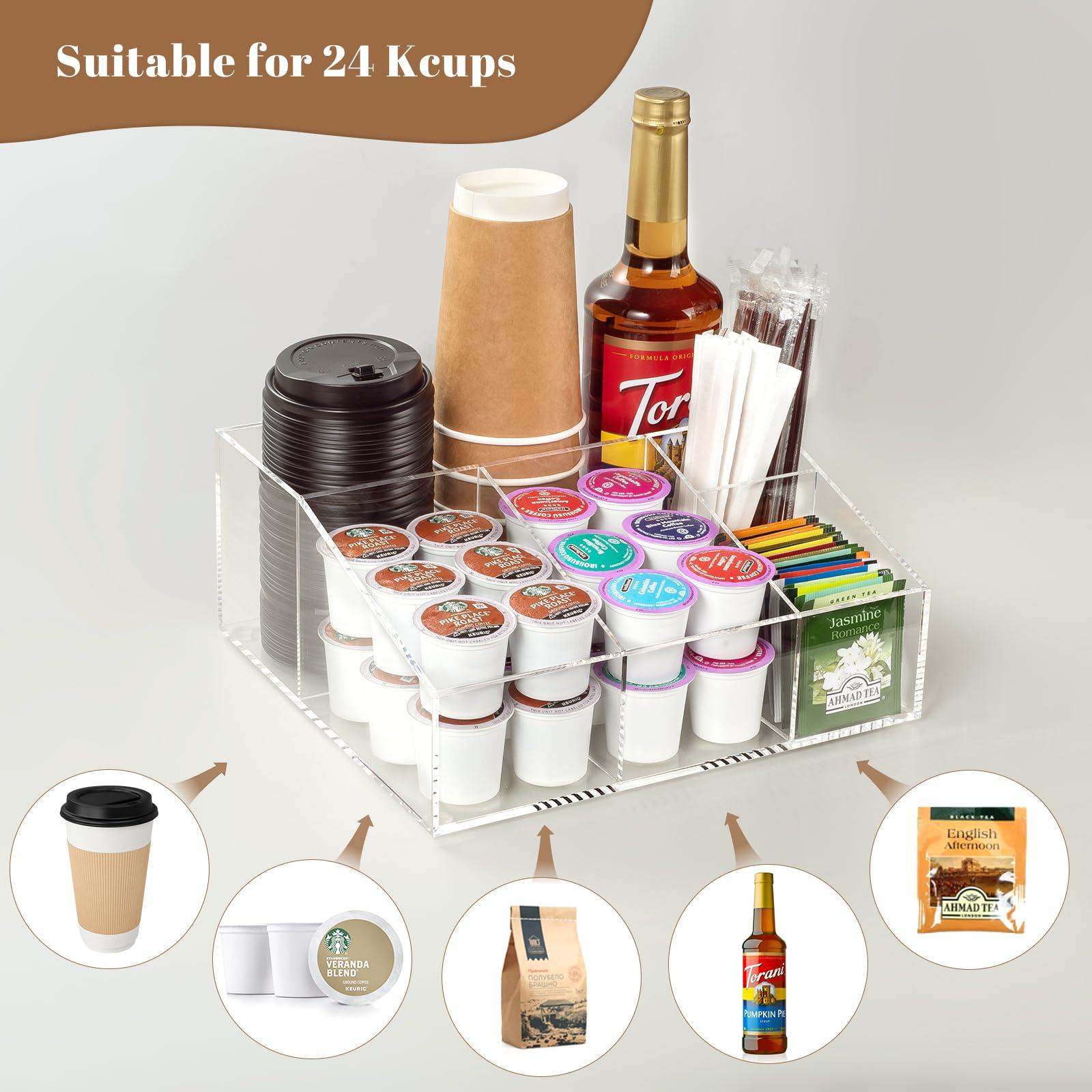 BEYGORM Acrylic Coffee Bar Station Organizer for Countertop,Office Breakroom Clear Snack Tea Storage Accessories Holder for Kcup Pod Condiment Cup Sugar Creamer Syrup, Coffee Gift for Coffee Lovers - Image 5