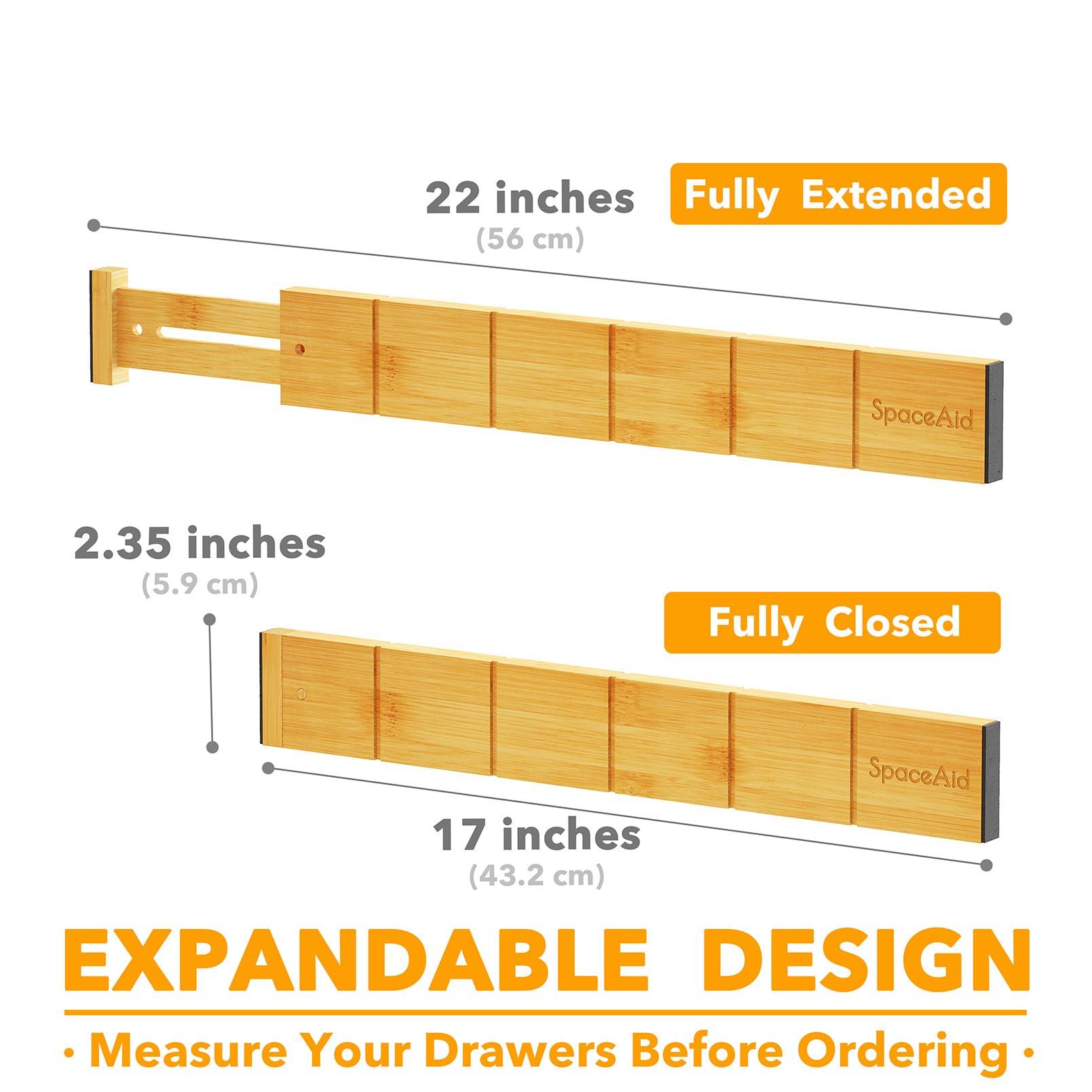 SpaceAid Bamboo Drawer Dividers with Inserts and Labels, Kitchen Adjustable Drawer Organizers, Expandable Organization for Home, Office, Dressers, 10 Dividers with 24 Inserts (17"-22" Natural) - Image 2