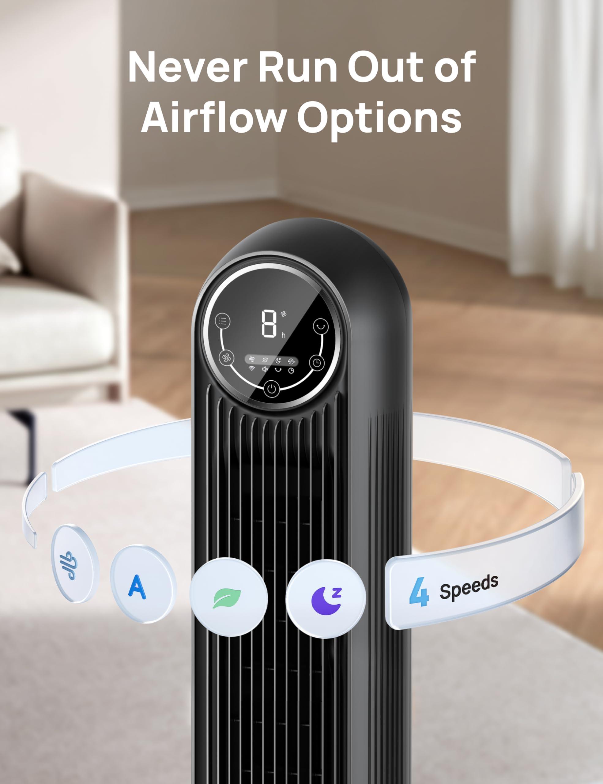 Dreo Tower Fan for Bedroom, Smart Oscillating Quiet Floor Fans, Standing Bladeless Fan with Remote and WiFi Voice Control, 4 Modes, 4 Speeds, 8H Timer, 28dB, Works with Alexa/Google - Image 6