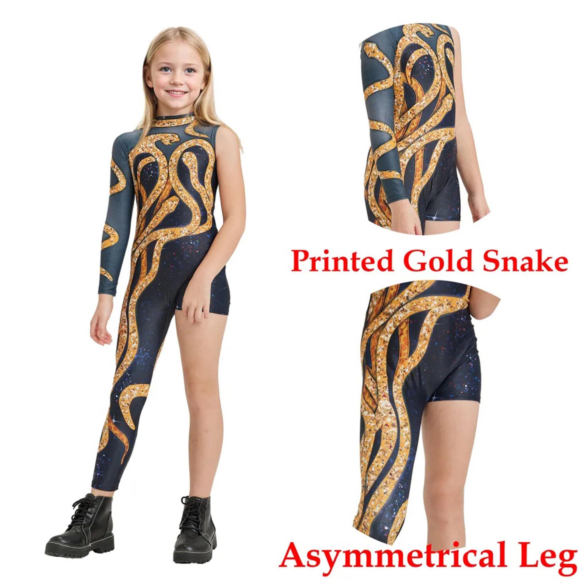 Kids Gold Snake Print Bodysuit Outfit for Girls Boys Celebrity Party Concert Cosplay Jumpsuit Costume - Image 2