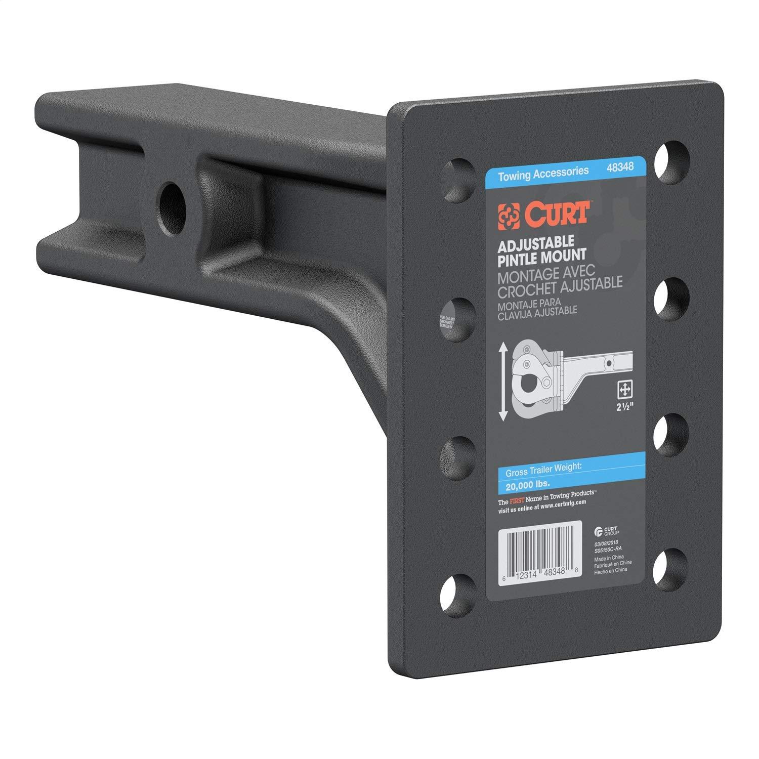 CURT 48348 Adjustable Pintle Mount for 2-1/2-Inch Hitch Receiver, 20,000 lbs, 7-1/4-Inch Height, 10-3/4-Inch Length, CARBIDE BLACK POWDER COAT - Image 6