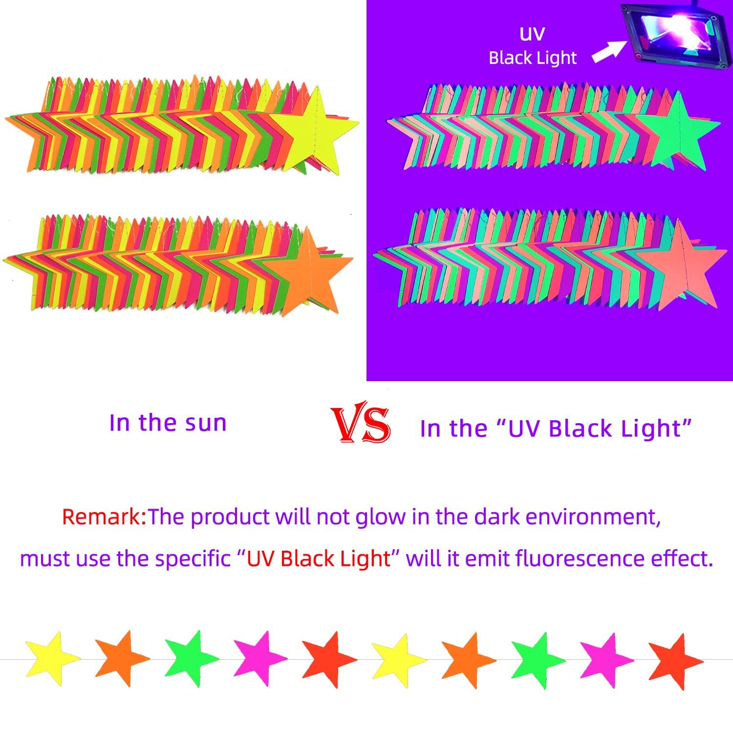 110feet UV Star Paper Neon Garland Streamers Black Light Decorations for Dark Glow Party UV Reactive Party Favors Glow in The Dark Supplies Wedding Birthday Banners - Image 5