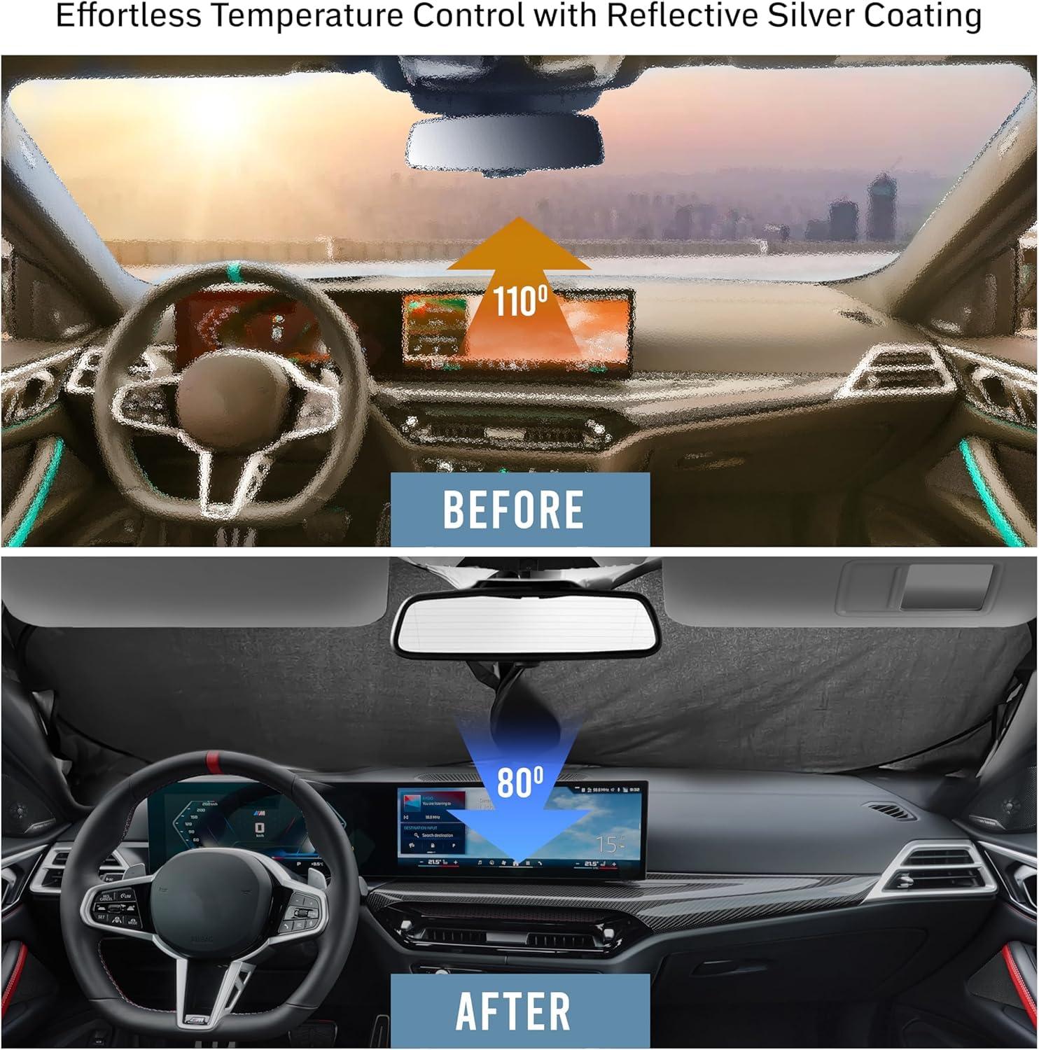 Autovir Foldable Windshield Sun Shade for Car – 240T Reflective UV and Heat Shield with Storage Bag | Keeps Interior Cool | Universal Fit for Sedans, SUVs, and Trucks – Medium (64" x 32") - Image 7