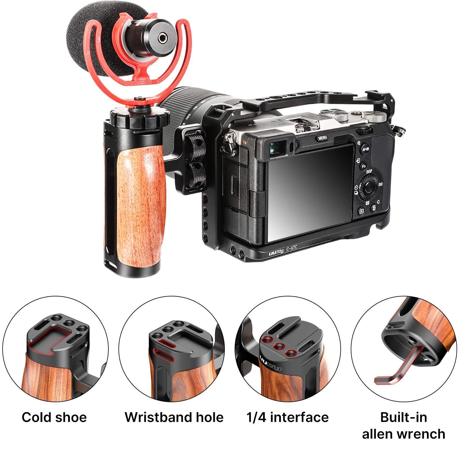 R075 Wooden Handle Grip Left Right Compatible for Sony A6400 A6600 A7III A7IV Nikon Canon Panasonic Camera Cage, for iPhone/Smartphone Video Rig Video-graphy Accessories Mobile Filming 1/4" Bracket - Image 5