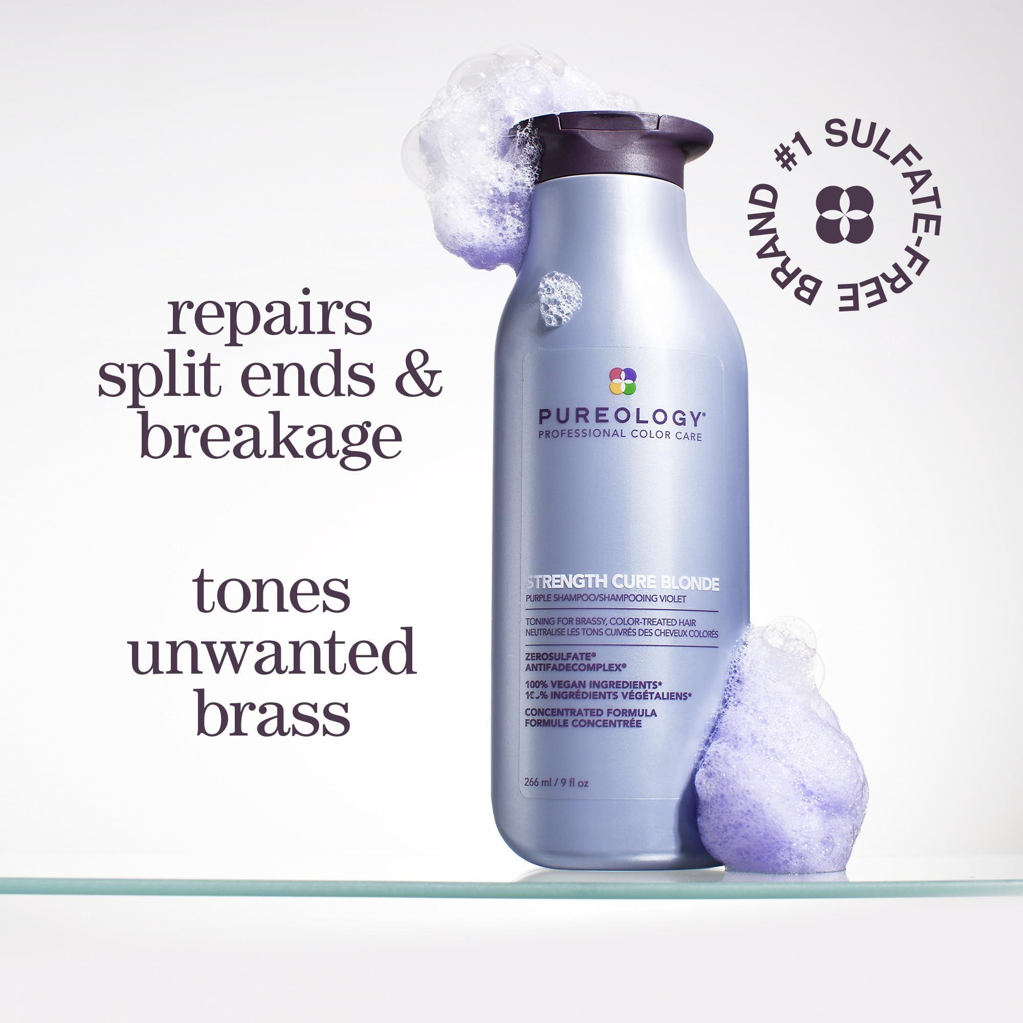 Pureology Strength Cure Blonde Purple Shampoo - For Blonde & Lightened Color-Treated Hair, Tones & Fortifies Brassy Hair, Sulfate-Free & Vegan - Image 2