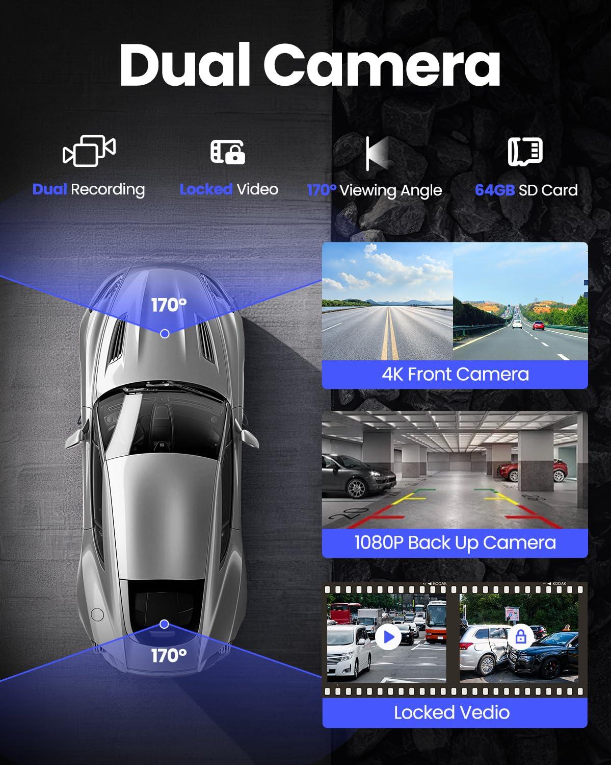Wireless CarPlay Screen - 9'' Portable Car Stereo with 4K Dash Cam, 1080P Backup Camera, Satellite Radio, Apple CarPlay & Android Auto, GPS Navigation/AirPlay/Voice Control - Image 3