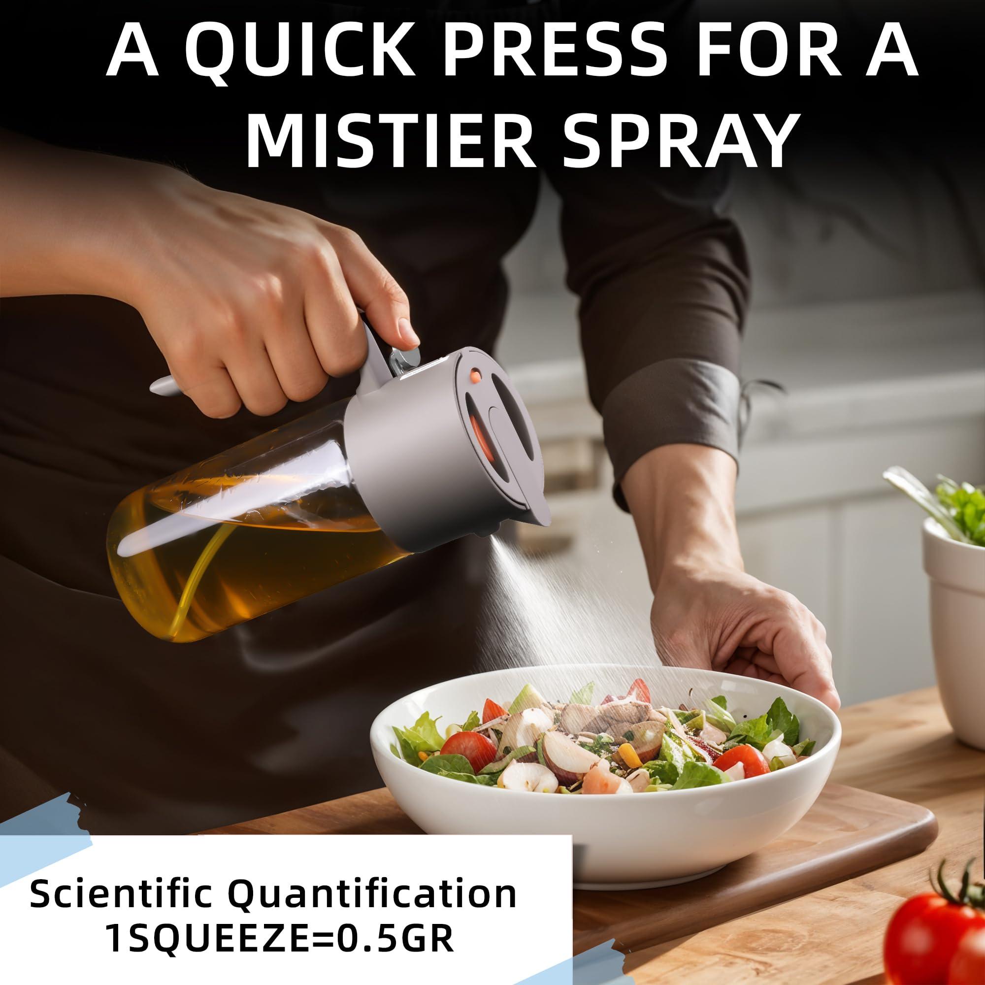 Costop Oil Sprayer for Cooking, 2025 Large Advanced Olive Oil Dispenser Bottle,500ml/17oz Glass Olive Oil Sprayer,2 in 1 Even Spray with Portion Control for Kitchen, Air Fryer, Salad, BBQ - Gray - Image 2