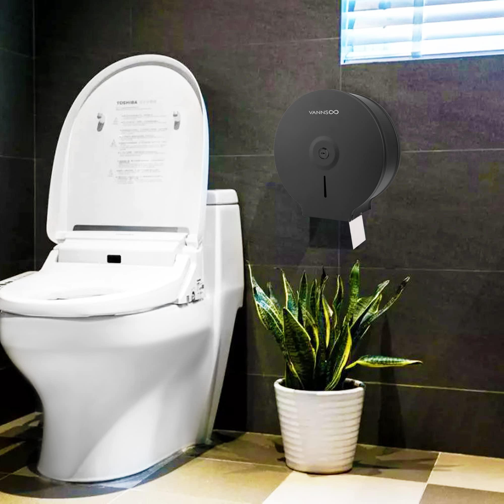 VANNSOO Commercial Jumbo Toilet Paper Dispenser, Wall Mount Stainless Steel 9 Inch Roll Toilet Paper Holder Bath Tissue Dispenser with Lock Key (Black) - Image 2