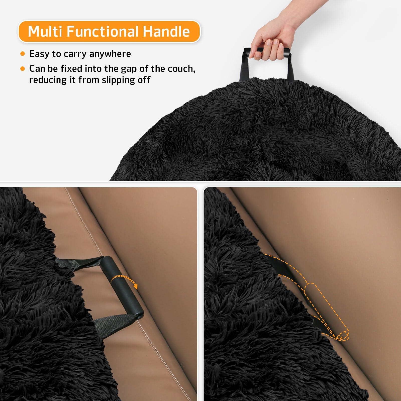 GGIB Calming Dog Bed Fluffy Plush Dog Mat for Furniture Protector with Removable Washable Cover for Large Medium Small Dogs and Cats (Large, Black) - Image 3