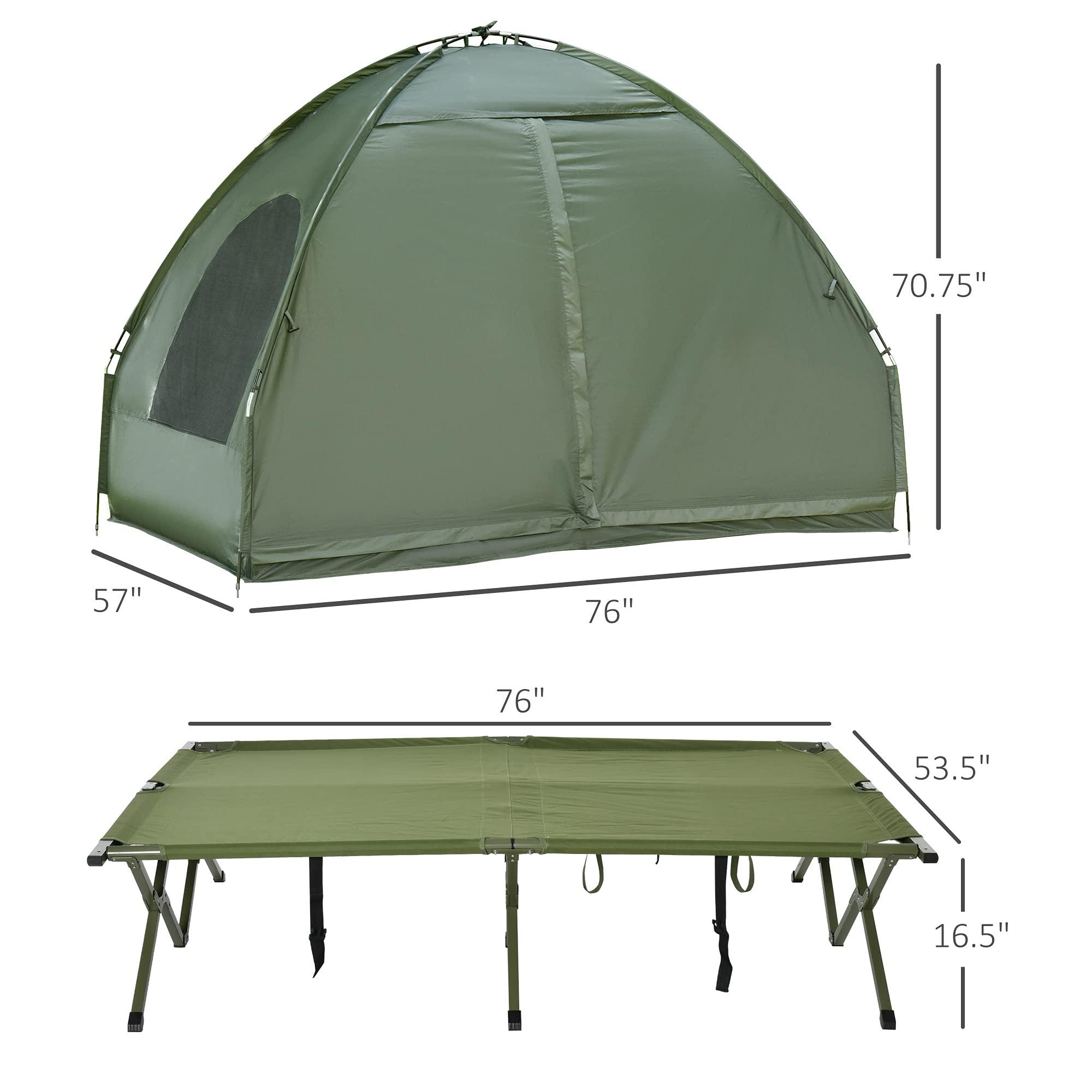 Outsunny 2-Person Tent Cot, 4-in-1 Folding Tent Combo with Air Mattress, Foot Pump, Carry Bag, Off Ground Travel Cot for Camping, Hiking, Backpacking - Image 7