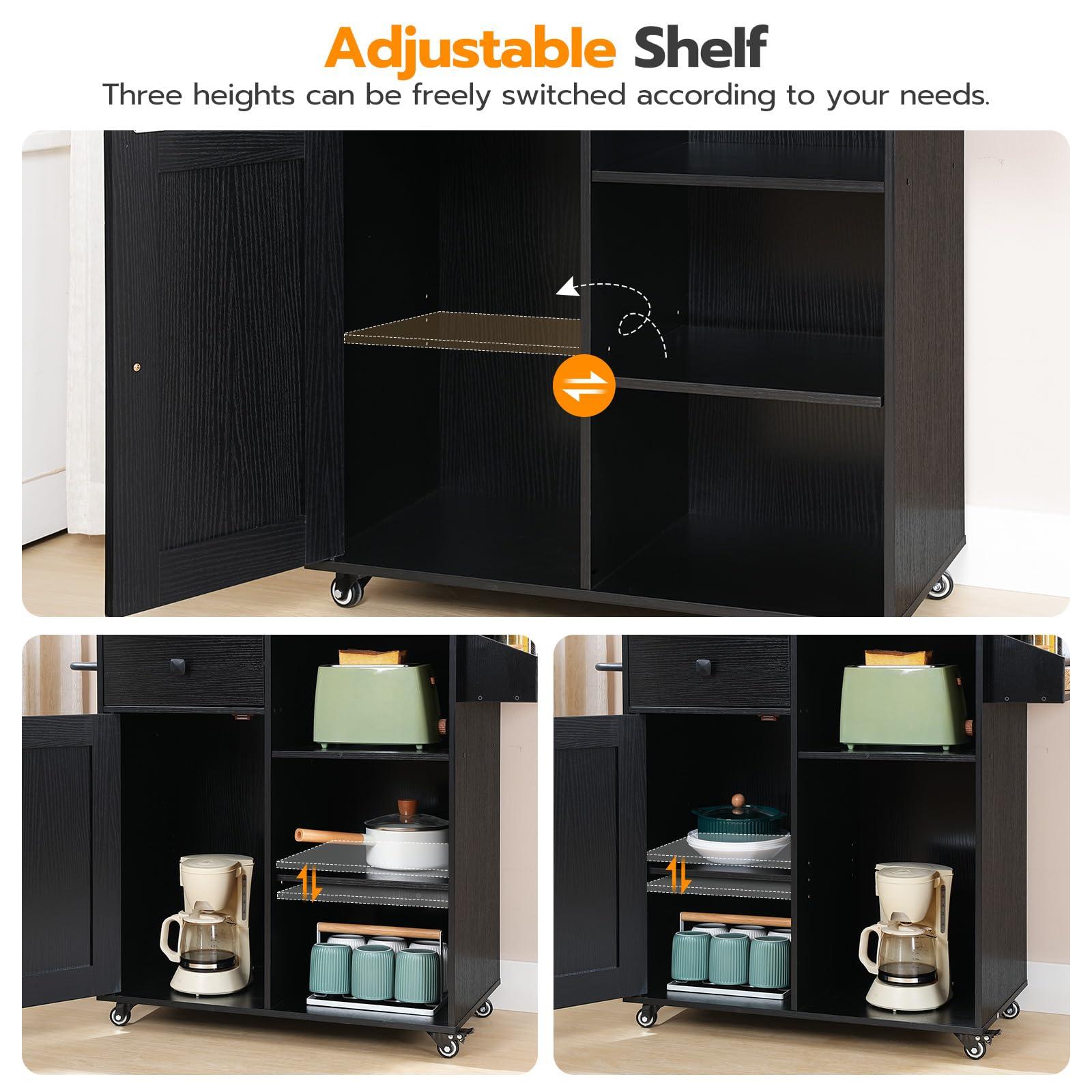 HOOBRO Kitchen Island, Storage Cabinet with Drawer, Kitchen Cart with Spice and Towel Rack, Saving Space, Easy Assembly, for Living Room, Rustic Brown and Black FB12ZD01 - Image 5