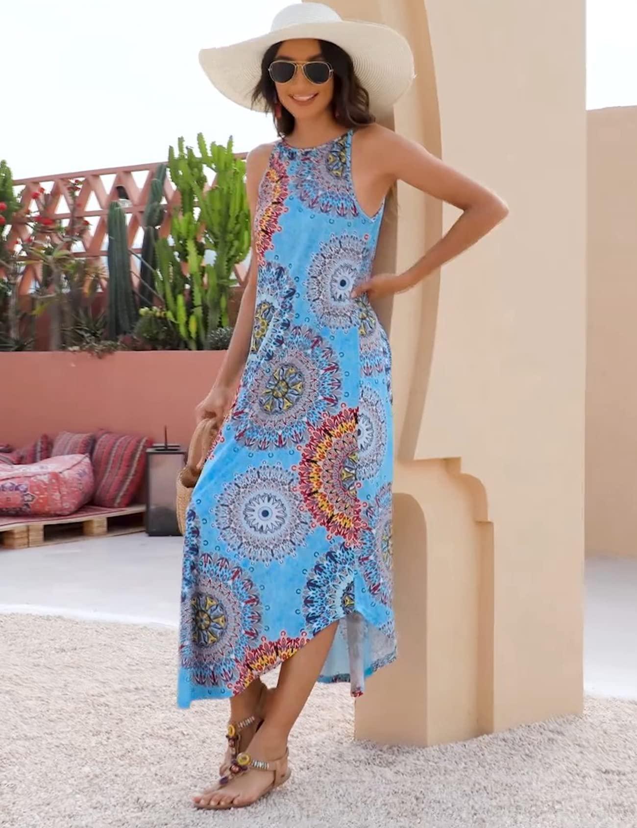 Halife Women's Summer Casual Sleeveless Beach Dress Long Halter Side Slit Maxi Sun Dresses - Image 5