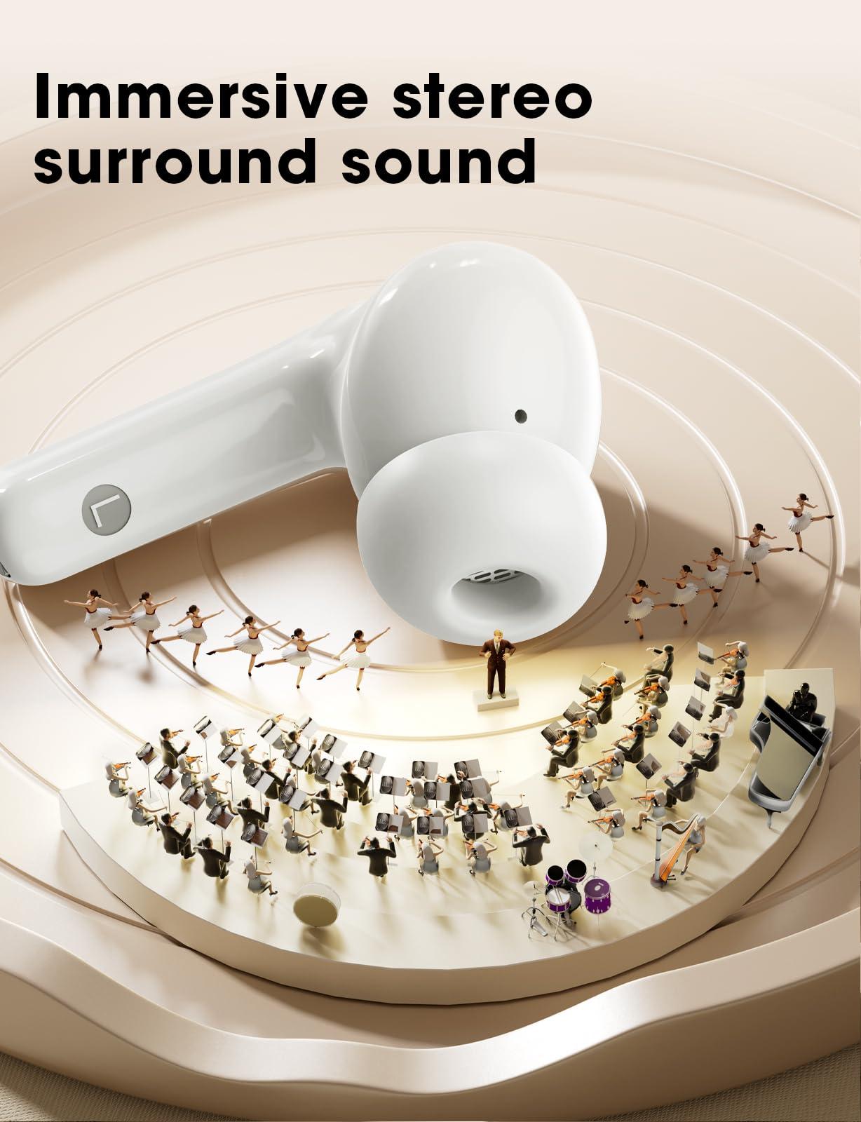 ZZU Wireless Earbuds, 2025 Ear Buds with Big Bass Stereo Sound, Lightweight Bluetooth Earbuds with 48 Hours Playtime, in-Ear Fit Earphones, IPX7, Hands-Free Calls with AI for iPhone, Android, Pad - Image 2