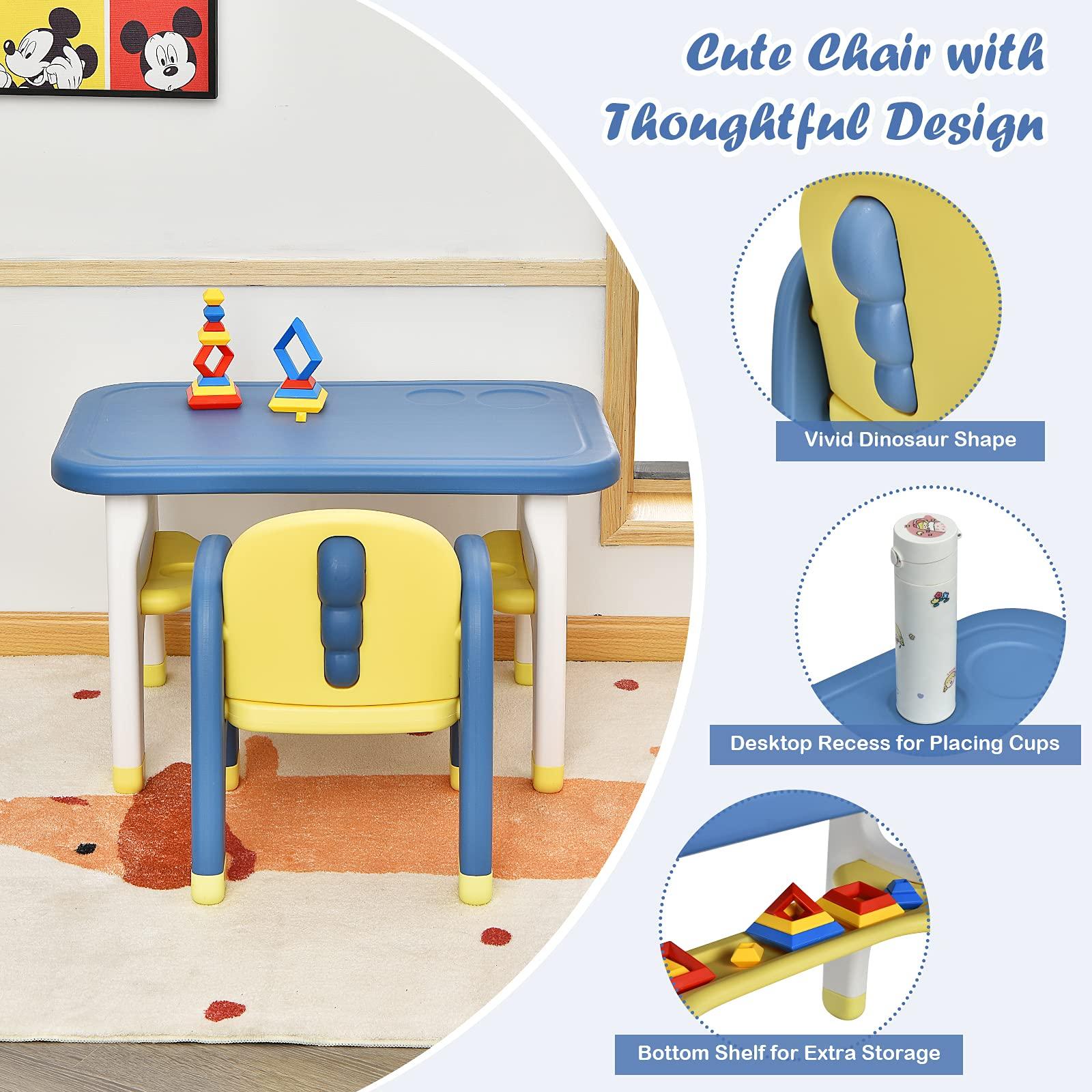 Costzon Toddler Table and Chair Set, Cute Dinosaur Children Activity Art Sturdy Desk Set w/Storage Rack & Montessori Toys Building Blocks, Kids Table and Chair for Baby Boys Girls (Blue) - Image 4