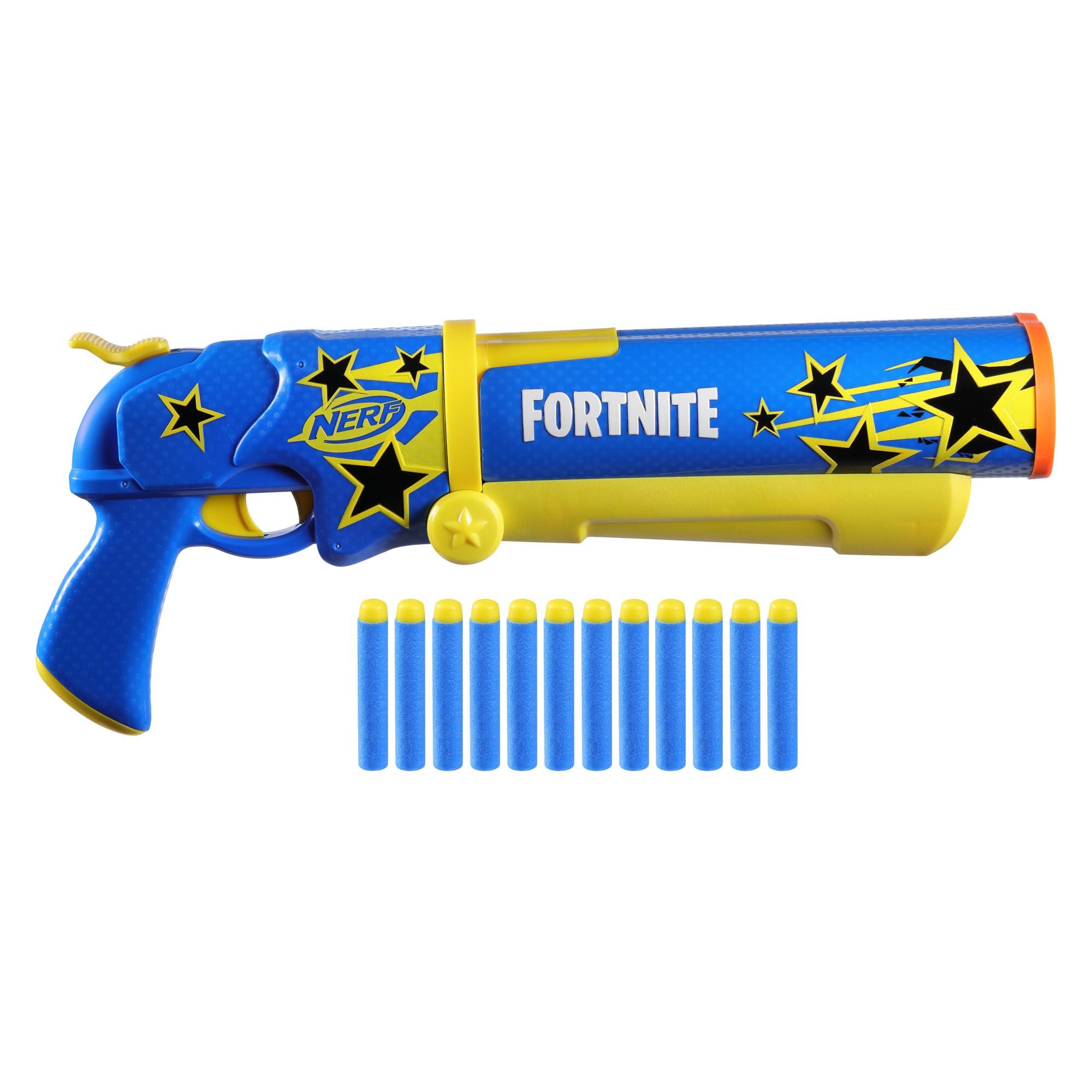 Nerf Fortnite Half Tone Hero Blaster, Bonus Code to Unlock Half Tone Hero Wrap in The Game, Break Open Loading, 12 Nerf Elite Darts, Fortnite Gifts (Amazon Exclusive)