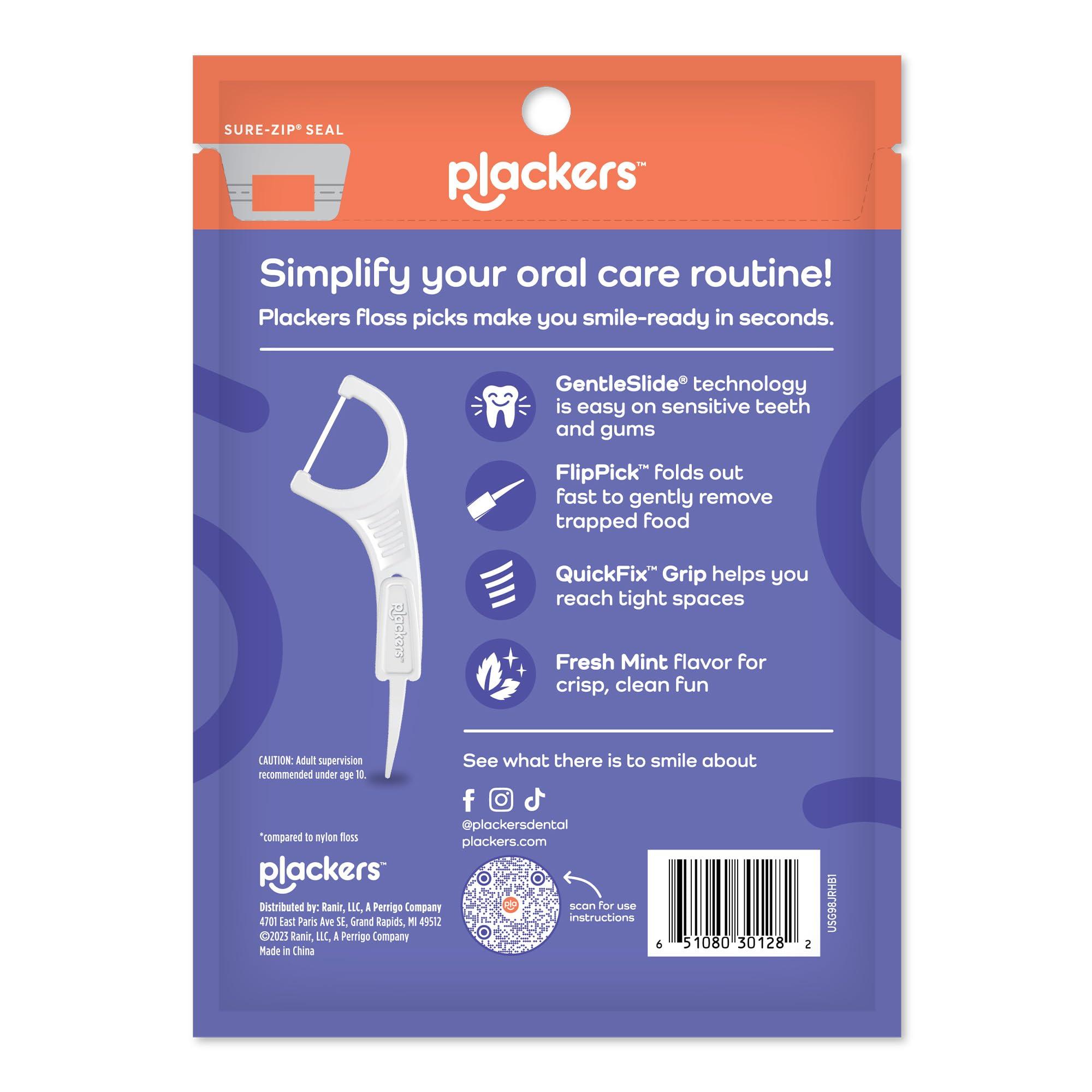 Plackers Gentle Line Floss Picks, Fresh Mint Flavor, Fold-Out FlipPick, QuickFix Grip, Easy Storage with Sure-Zip Seal, 75 Count - Image 2