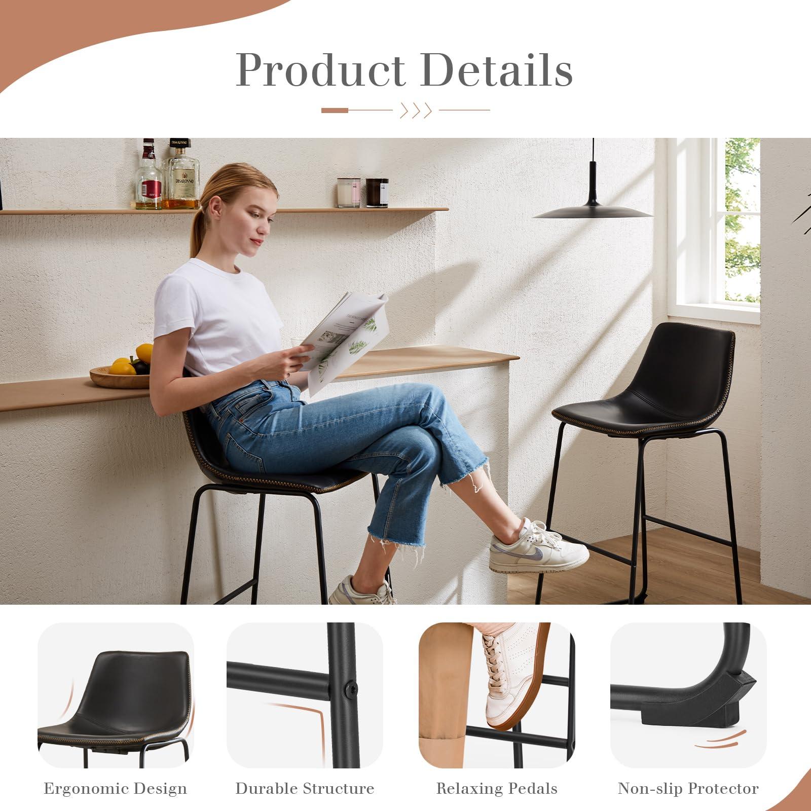 DUMOS 26 Inch Counter Height Bar Stools Set of 4, Modern Faux Leather High Barstools with Back and Metal Leg, Bar Chairs for Kitchen lsland, Elegant Black - Image 5