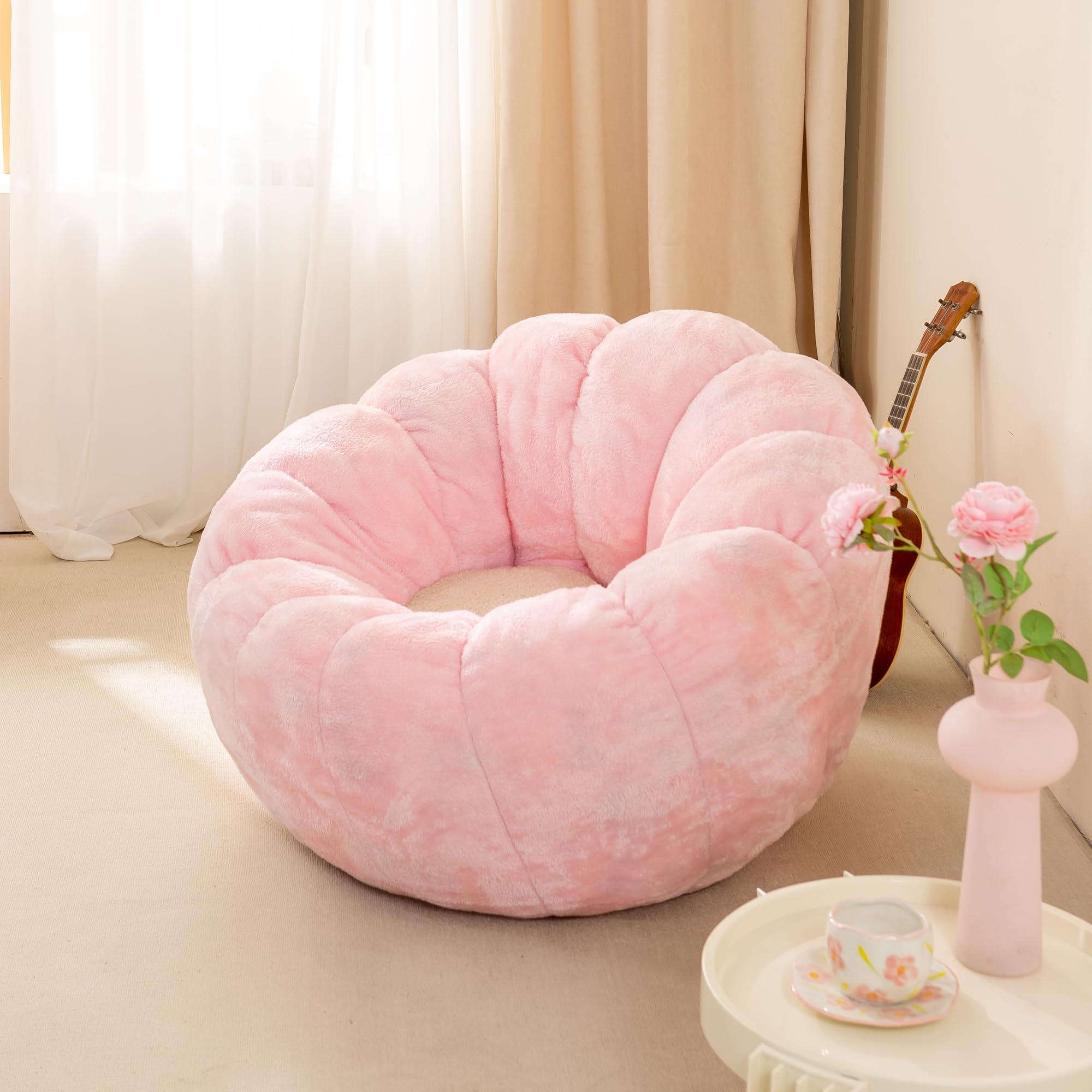 IEVENW Pumpkin Bean Bag Sofa Chair, Bean Bag Chair with Filler for Teens, Kids, Toddler, Comfy and Lazy Sofa for Dorm, Apartment, Living Room and Bedroom, Pink - Image 3