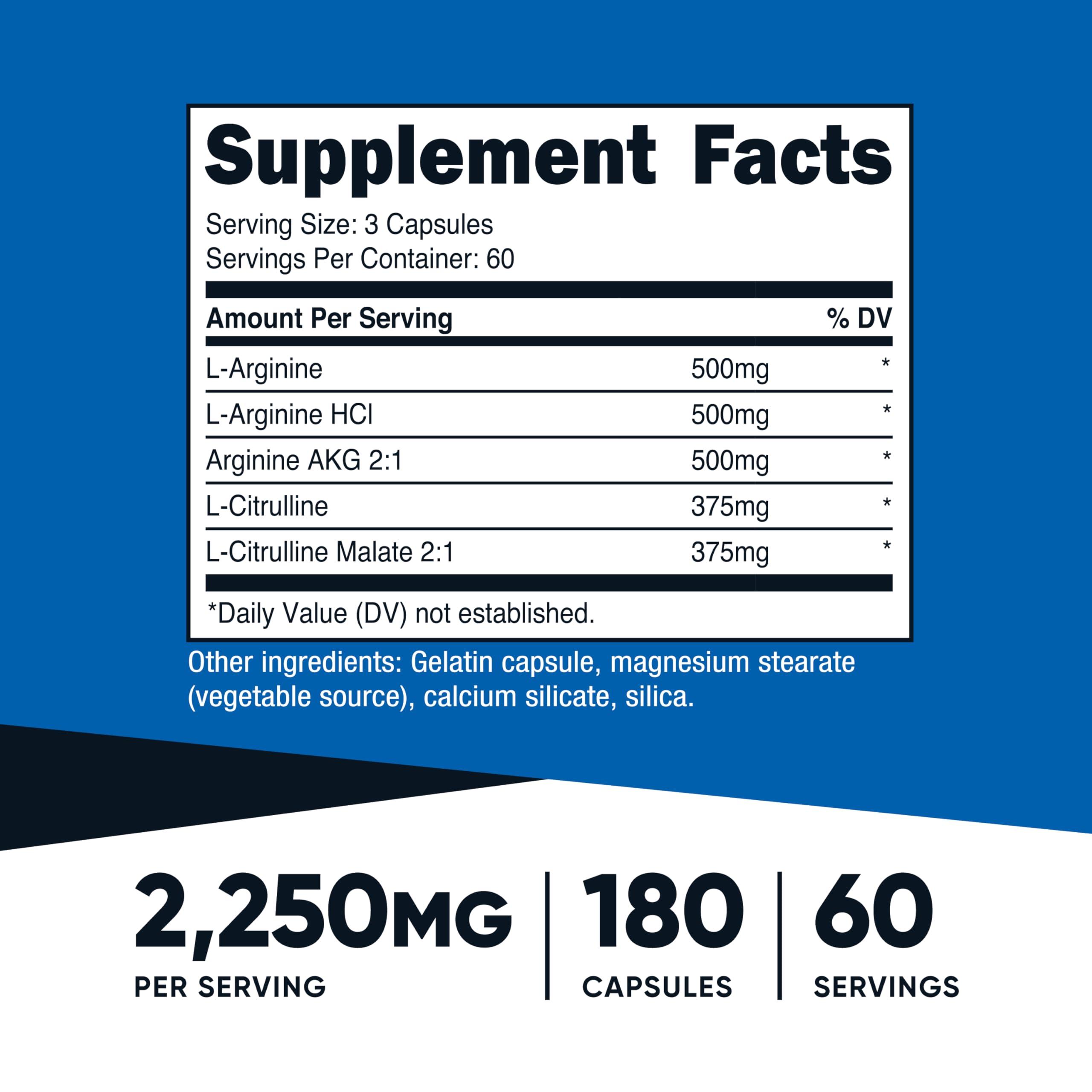Nutricost Nitric Oxide Booster 2250mg, 180 Capsules - 750mg Per Casule, 60 Servings - Gluten Free and Non-GMO - Image 2