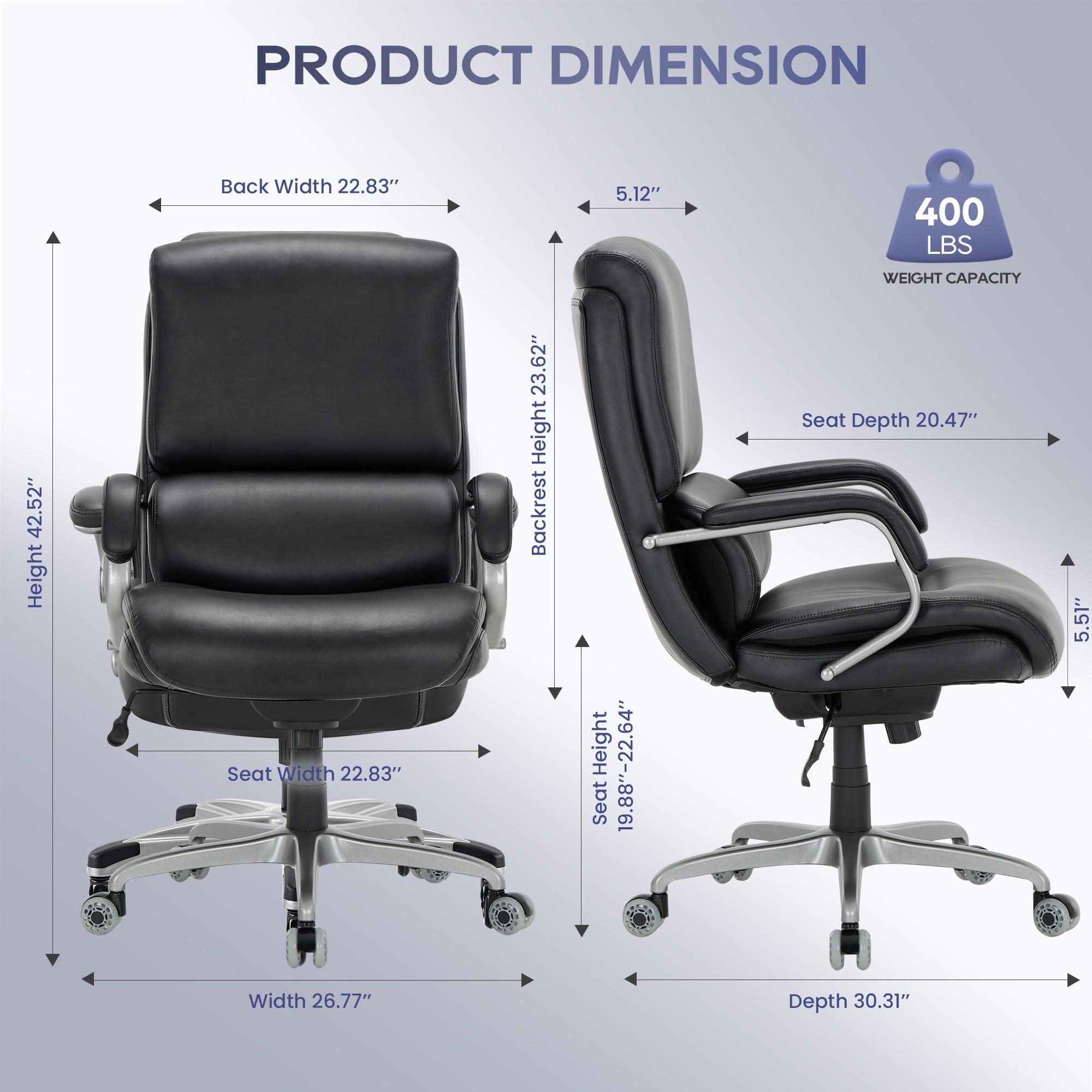Executive Padded Leather Office Chair-Ergonomic Lumbar Support, Desk Chair for Home and Office with Flip-up Arms, High Back, Adjustable Desk Computer Chair for Work, Meeting, Black, 300lbs - Image 3