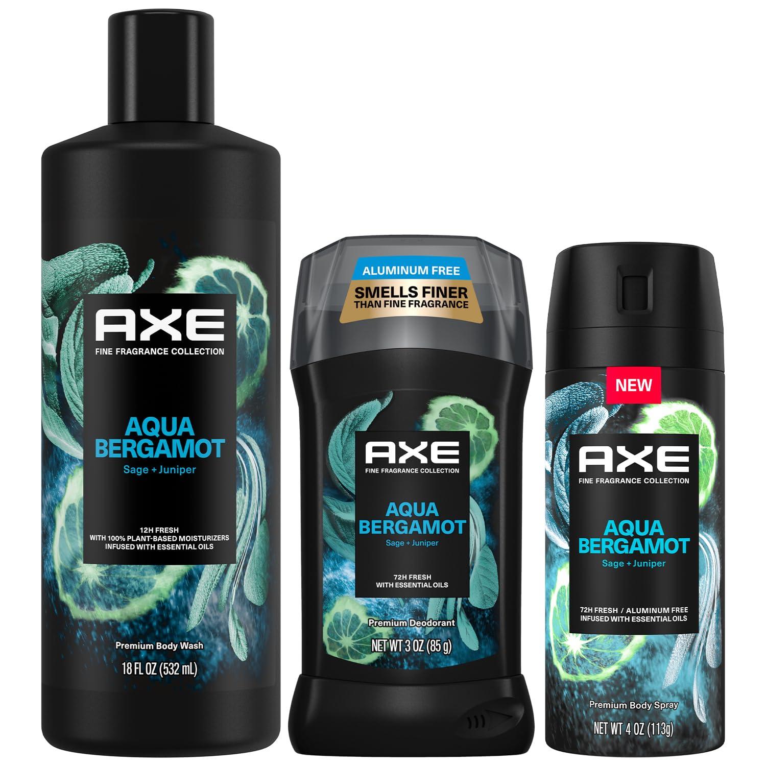 AXE Aqua Bergamot Gift Set for Men – Men’s Body Wash, Body Spray & Deodorant, Fine Fragrances Collection, Sage & Juniper (3 Piece Set) - Image 2