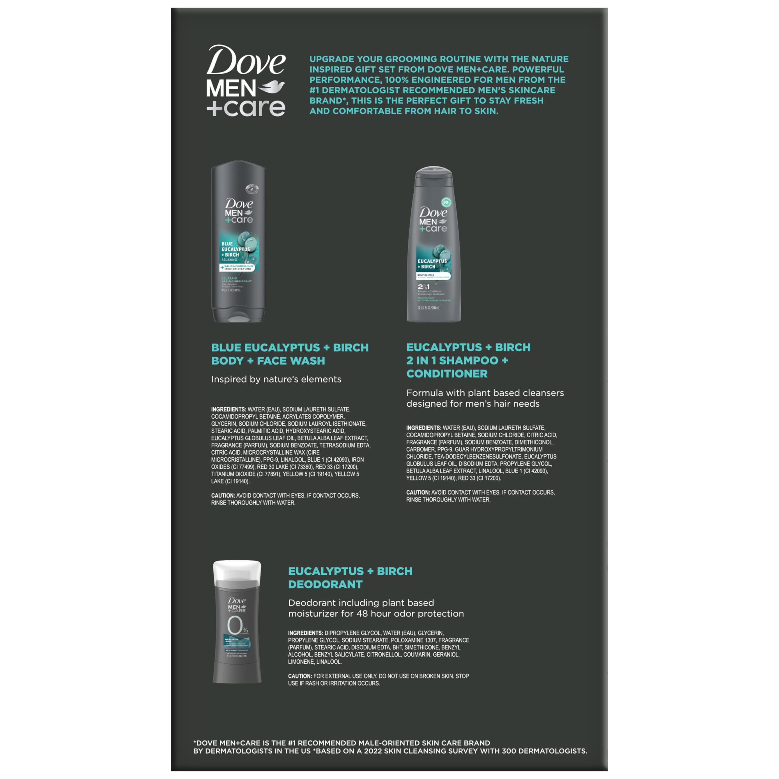 Dove Men + Care Bundle – Blue Eucalyptus + Birch Body + Face Wash, 2-in-1 Shampoo + Conditioner & 48H Aluminum-Free Deodorant (3 Piece Set) - Image 4