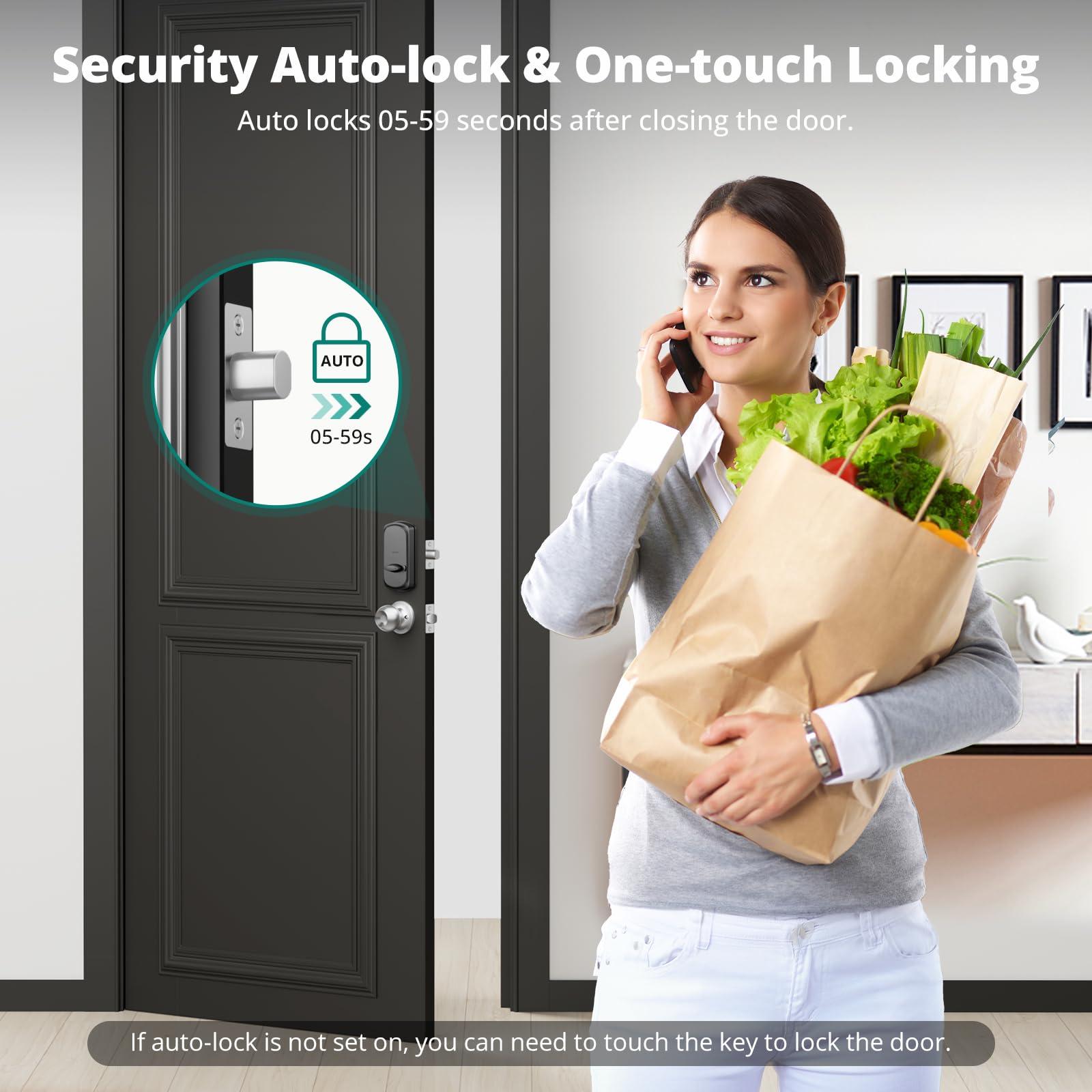 AkaGear DS10 Pro Keyless Entry Door Lock, Fingerprint Door Locks, Electronic Keypad Lock, Smart Deadbolt, Smart Locks for Front Door, Auto-Lock & One Touch Locking with Bluetooth - Satin Nickel - Image 5
