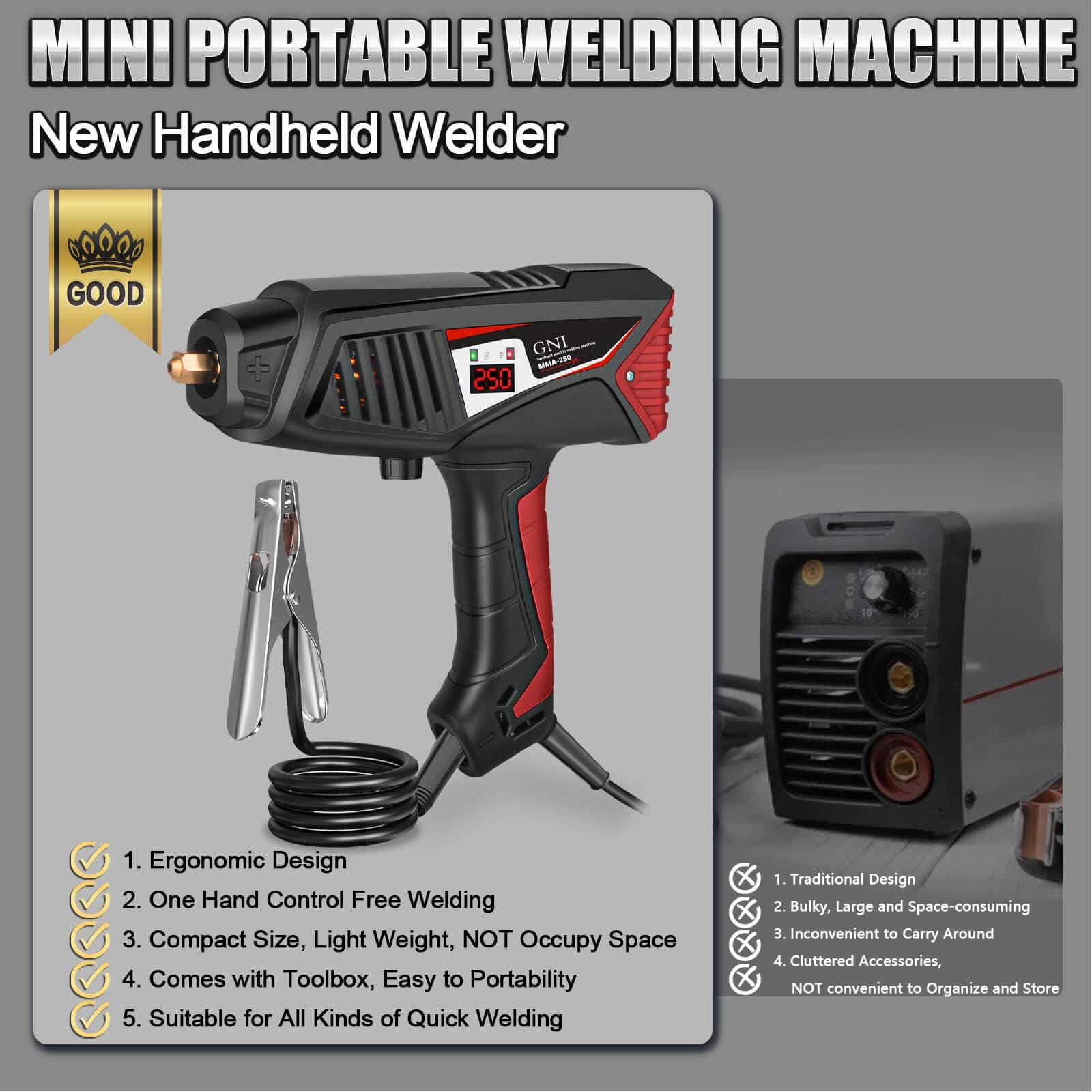 GNI Welding Machine Handheld, Portable Welder Machine 110V 250A with Toolbox, 10PCS Rods Stick Welder for 1/16"-1/8" Rod, IGBT Inverter LCD Digital Display Hand Held Welder with Arc Force Anti-stick - Image 3