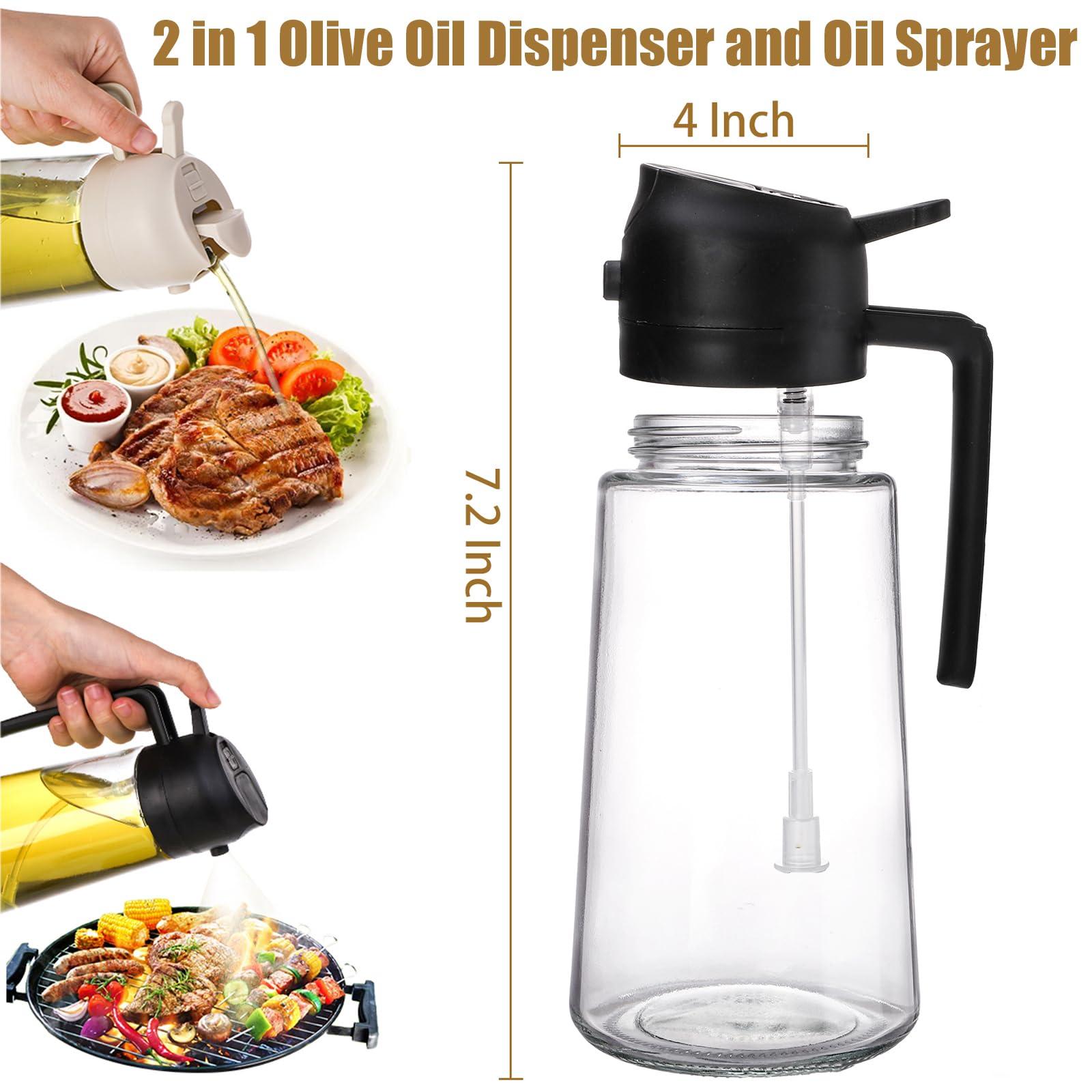 Nicunom 2 Pack Oil Dispenser Bottle, 16 Oz Glass Oil Sprayer 2 in 1 Olive Oil Dispenser for Kitchen, Leak-proof Glass Oil Bottle for Cooking, Salad, Air Fryer, Salad, Frying, BBQ - Image 3
