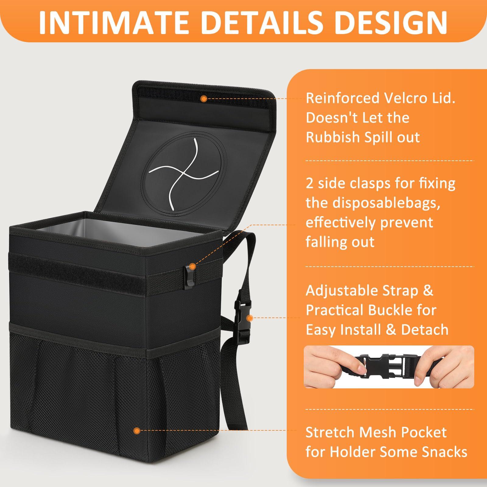 Vankor Car Trash Can Bin with Lid Hanging for Back Seat, Car Accessories for Women Men Leak Proof Automotive Garbage Cans Leakproof Vehicle Trash Can for Truck SUV Black - Image 4