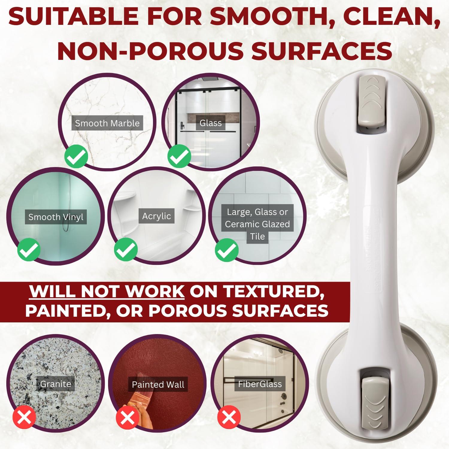 Safe-er-Grip Safe-er-Grip Changing Lifestyles Suction Cup Grab Bars for Bathtubs & Showers; Safety Bathroom Assist Handle, White & Grey, 12 inches - Image 6