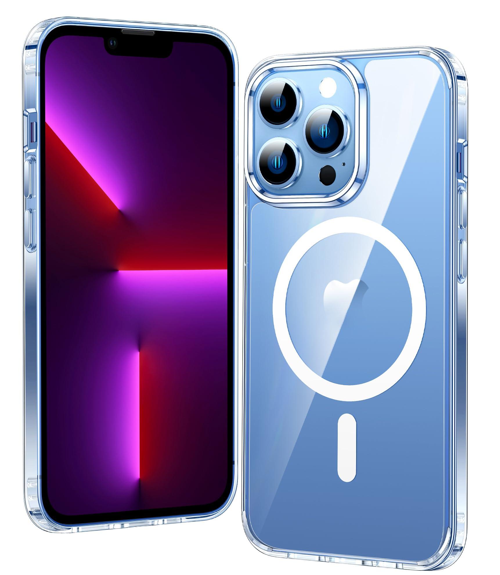 FNTCASE for iPhone 13 Pro-Max Case: Strong Magnetic Anti-Yellowing Slim Clear Case | Military Grade Protective & Shockproof Drop Protection Thin Transparent Phone Cover(Clear)