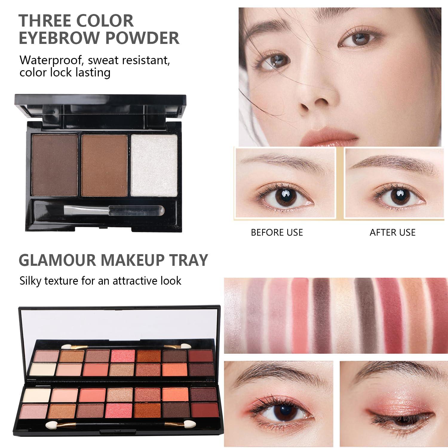 MTDXILTAI All in One Makeup Kit - 2X14 Eyeshadow Palette, Liquid Foundation, Eyeliner Pencils, Contouring Stick, Lip Gloss, 20Pcs Makeup Brushes (Black) - Image 6
