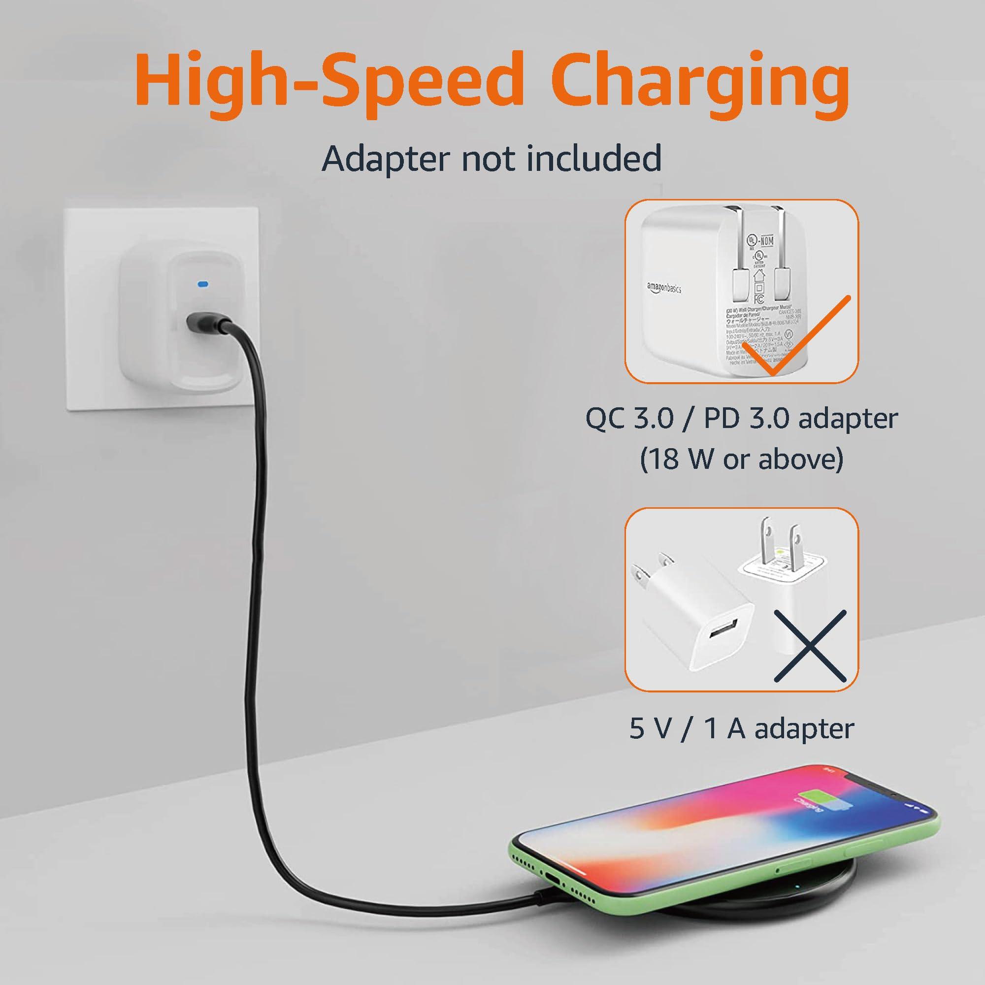 Amazon Basics 15W Qi Certified Wireless Charging Pad for iPhone 16/15/14/13/12/11/X, Samsung and More, with USB Cable, Black - Image 3