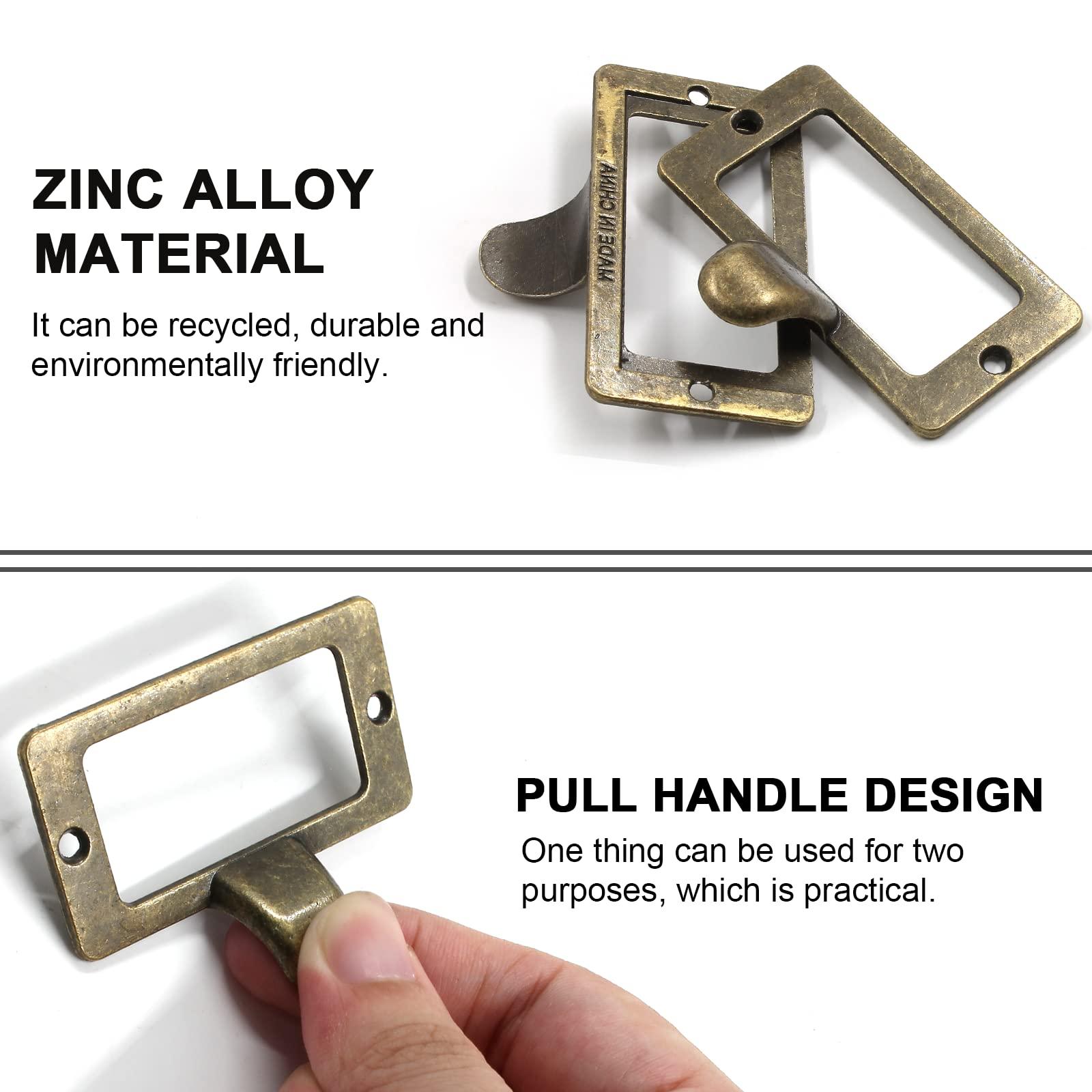 Auvotuis 10Pcs Frame Tag Label Holder Office Library File Drawer Tag, Metal Vintage Cabinet Label Card Pull Handles with Screws for Furniture (Bronze, 2.3 x 1.8 Inch) - Image 4