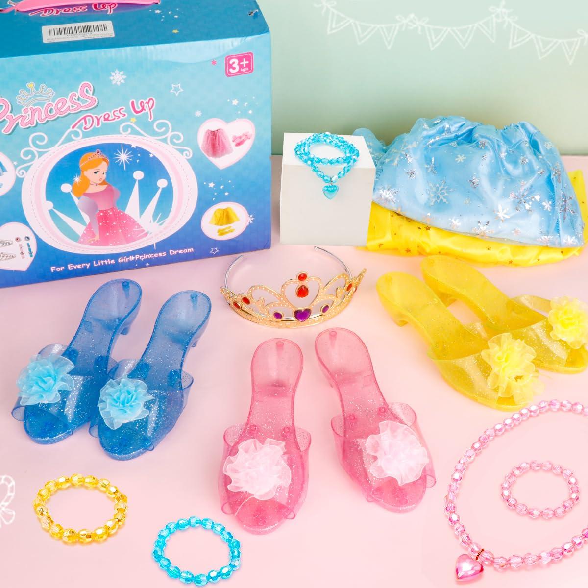 Meland Princess Dress Up Clothes for Toddlers with Skirts, Shoes, Crown & Play Jewelry, Princess Toys for Girls Age 3,4,5,6 Year Old, Little Girls Gift Idea for Birthday Christmas - Image 4