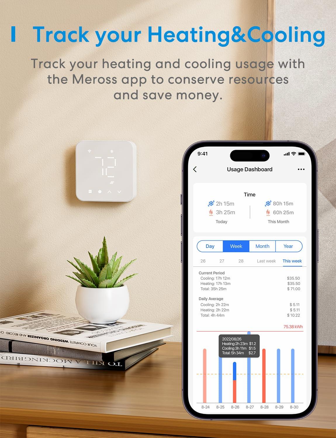 meross Smart Thermostat for Home, WiFi Thermostat Works with Matter, Alexa, Apple Home, Google Assistant, App & Voice Control, 7x24h Scheduling, Energy Saving, C-Wire Required - Image 8