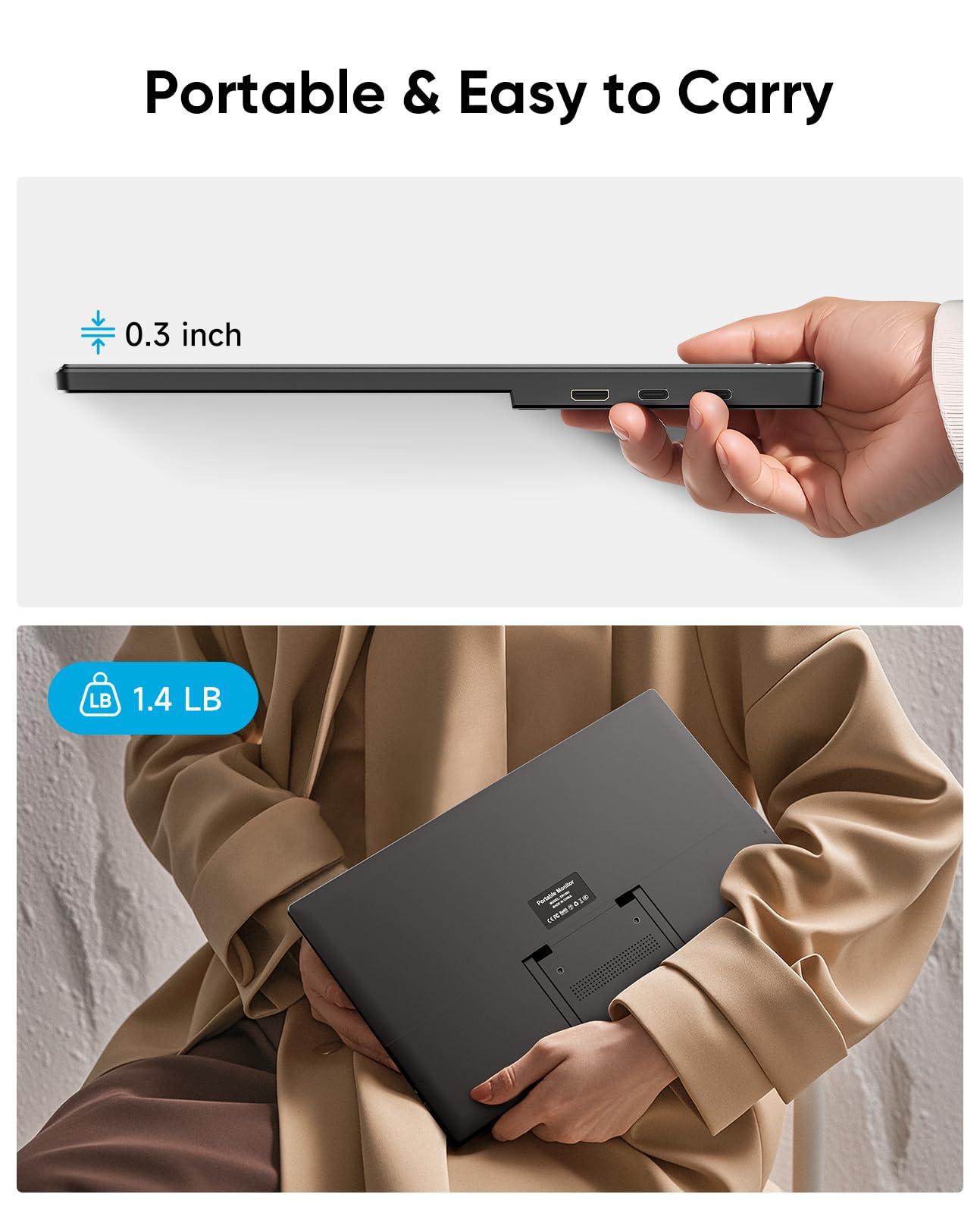 Portable Monitor, 15.6" FHD 1080P Travel Portable Monitor for Laptop, Ultra-Slim External Portable Screen for Laptop with Kickstand, Screen Extender for Laptop PC Mac Phone PS4/5 Xbox Switch - Image 7