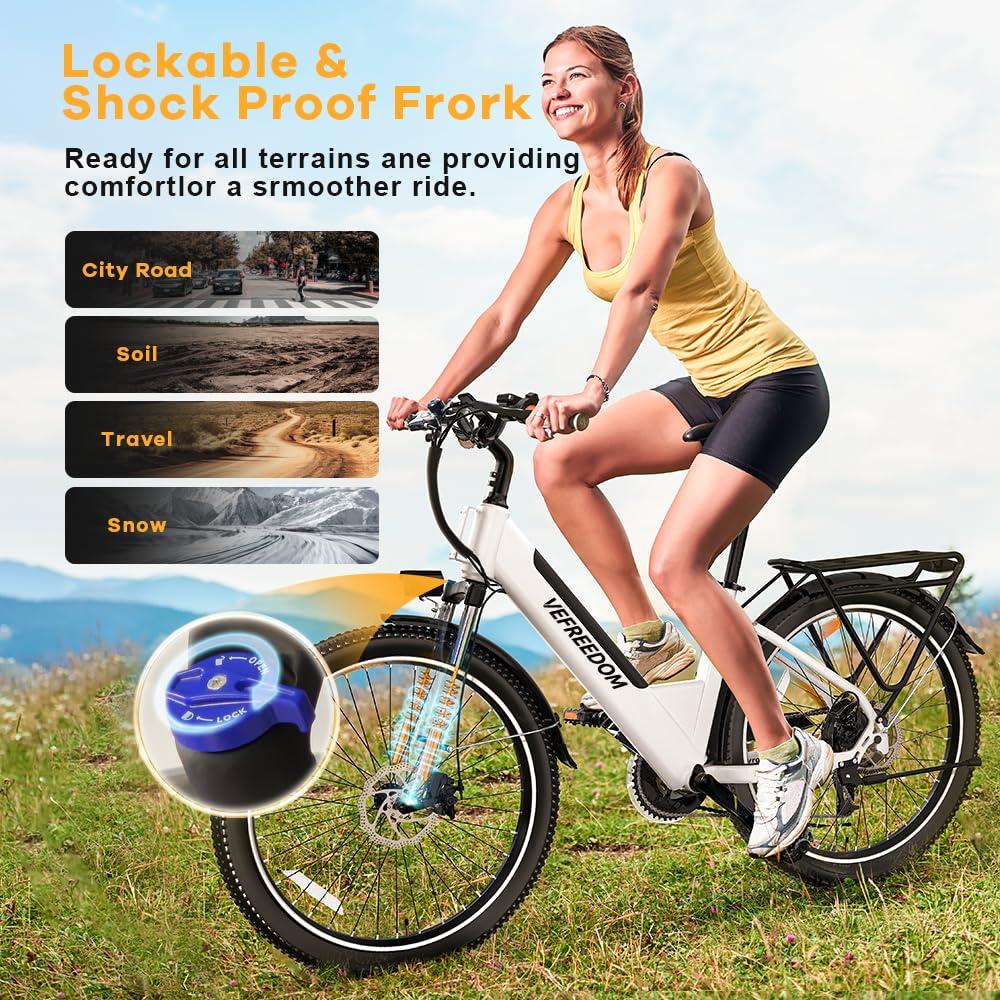 VELECTREC 𝟏𝟎𝟎𝟎𝐖 Peak Electric Bike for Adults,up 𝟖𝟎 Miles Removable Battery Ebike, 26" UL Certified Electric Mountain E Bike with 7-Speed,Adult Electric Bicycles for Commute Beach Snow - Image 5