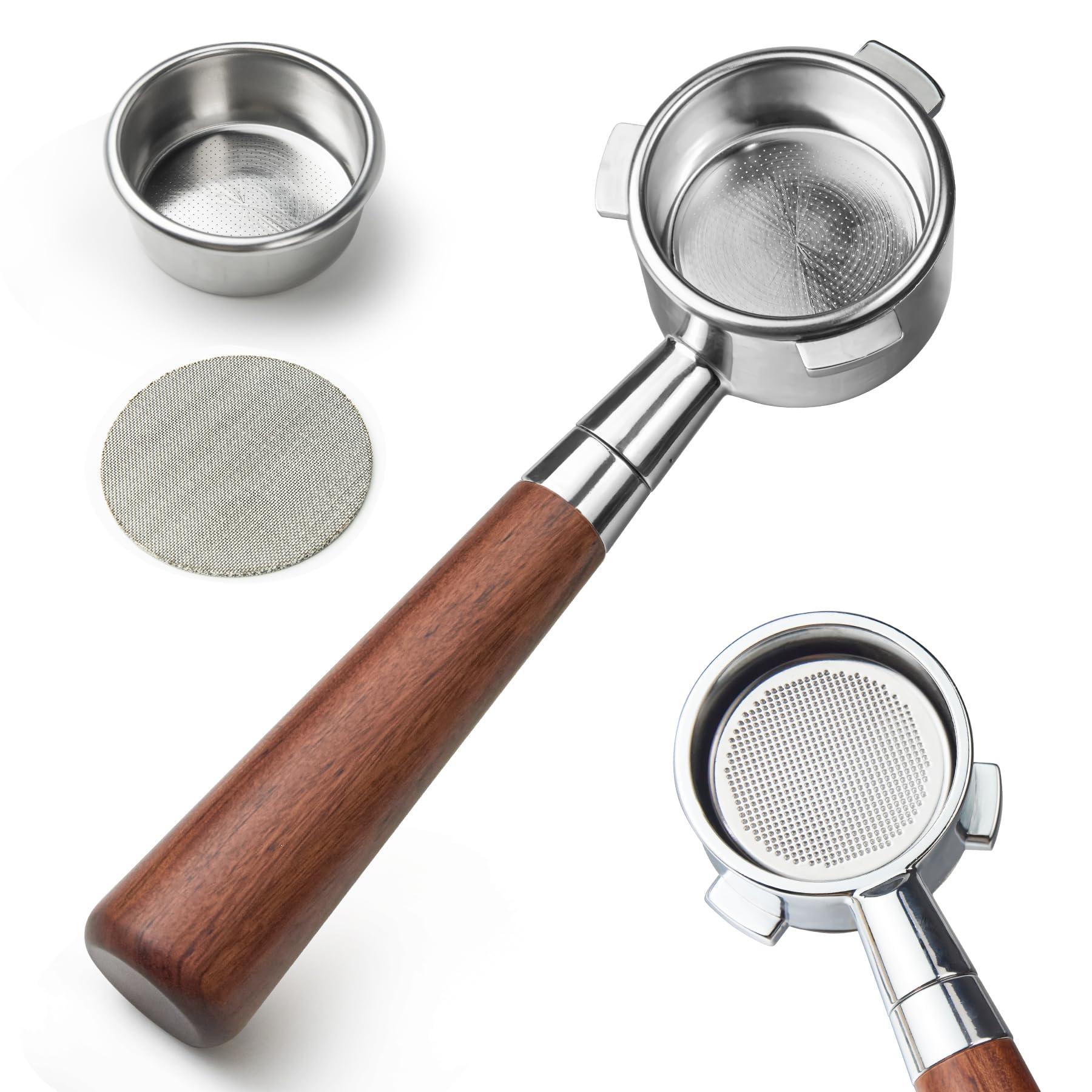 stochastic box 54 mm Bottomless Portafilter with Puck Screen, 3 Ears Espresso Portafilter Compatible with Breville Barista Express Machines,Stainless Steel Porta filter and Rosewood Handle