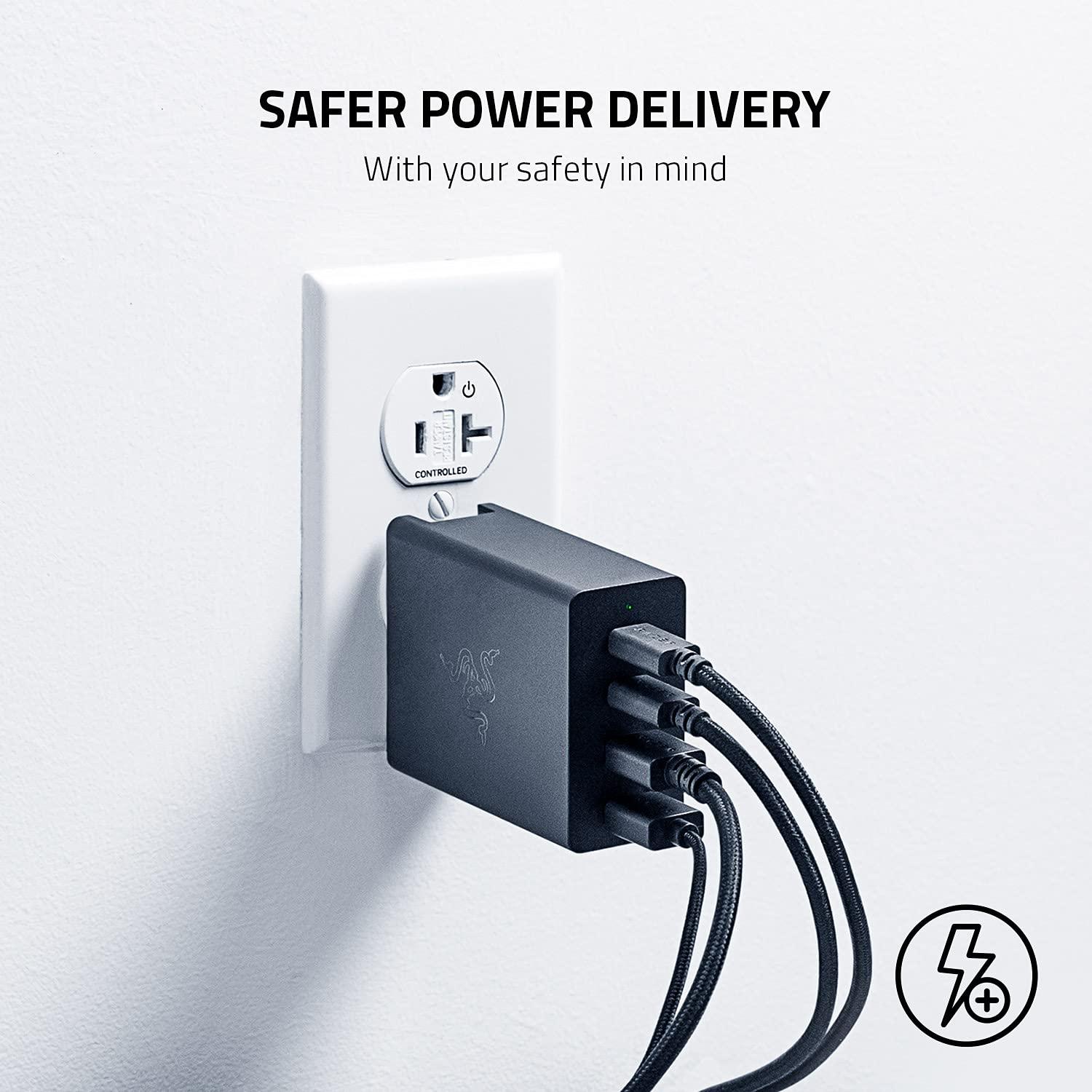 Razer USB-C 130W GaN Charger: 4 Ports - Super Fast Charging for Laptops, MacBook, iPad, iPhone, Samsung Galaxy - Charge Multiple Devices - Compact & Travel Ready - International Plugs Included - Black - Image 6
