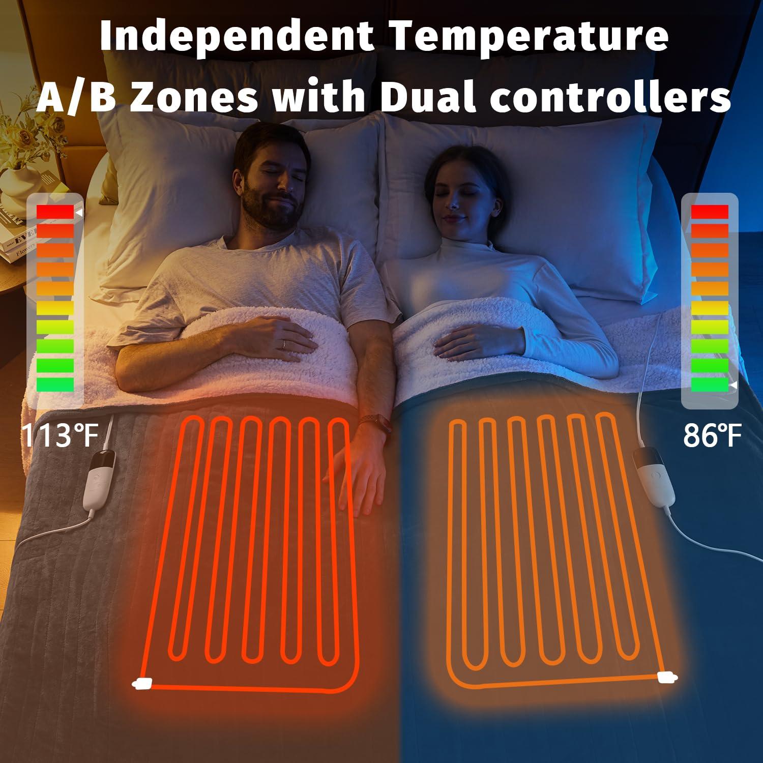 Heated Electric Blanket Queen Size - 84" x 90" Heating Blanket with Dual Control, 10 Levels & 8 Hours Auto Off, Soft Warm Flannel Gift with Over-Heat Protection, ETL & FCC Certified - Image 2
