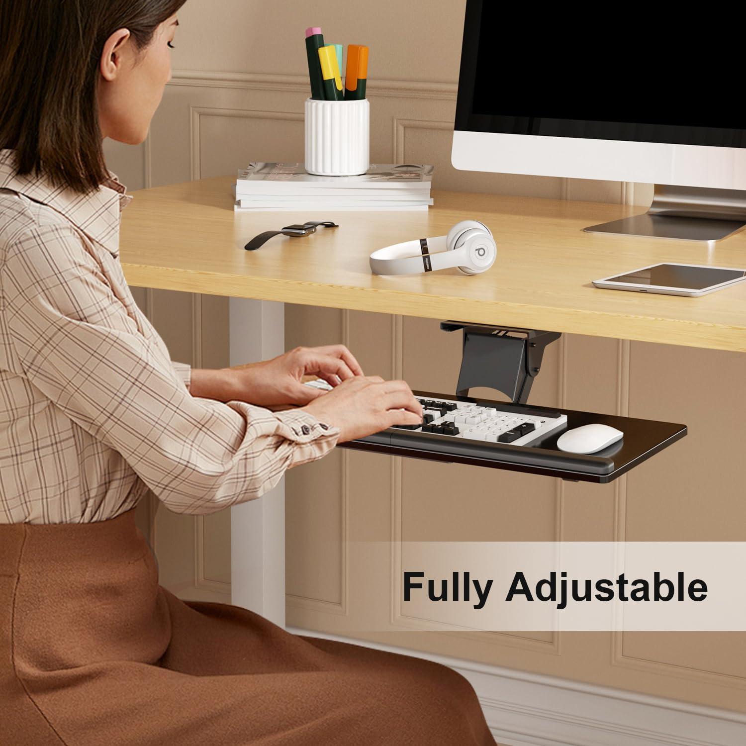 Suptek Keyboard Tray Under Desk Height Adjustable Ergonomic Sliding Keyboard and Mouse Tray, 25”x9.8”, DSF5 - Image 3