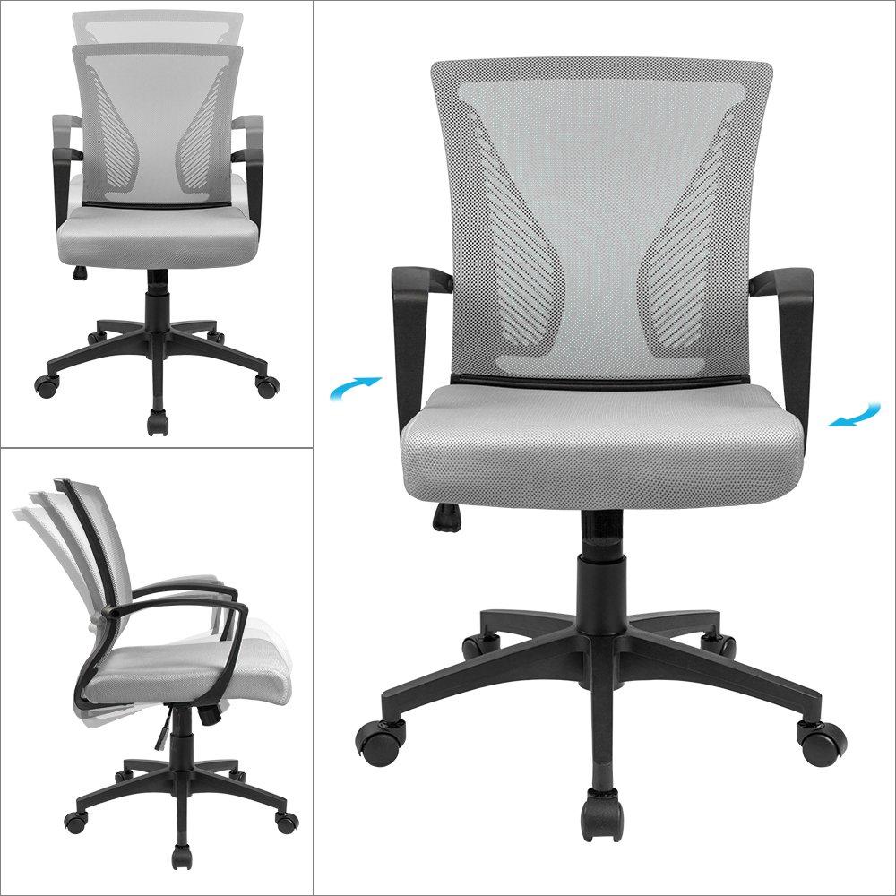 Furmax Office Chair Ergonomic Computer Desk Mesh Chair Mid Back Swivel Lumbar Support with Armrest (1, Gray) - Image 7