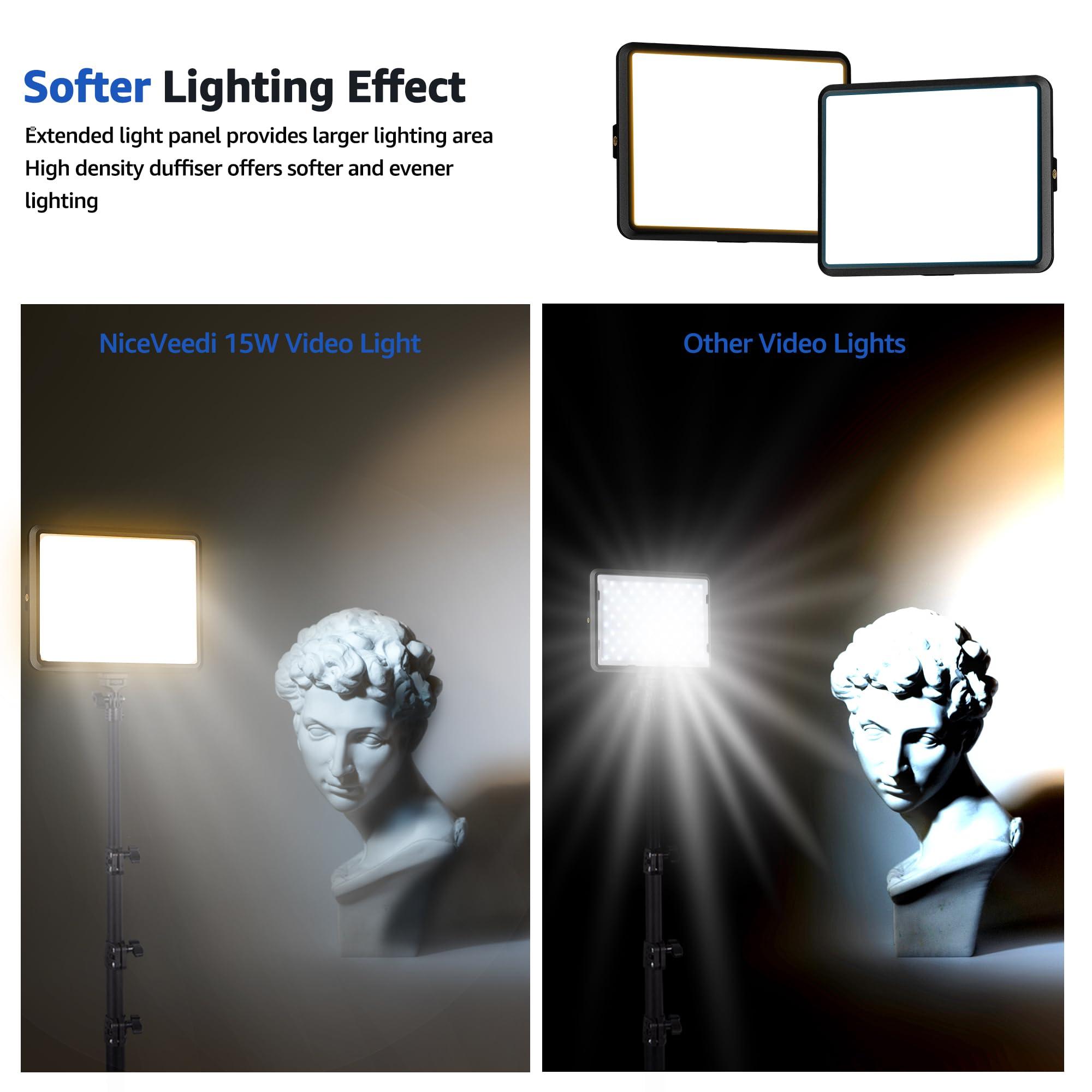 2-Pack LED Video Light Kit, NiceVeedi Studio Light, 2800-6500K Dimmable Photography Lighting Kit with Tripod Stand&Phone Holder, 73" Stream Light for Video Recording, Game Streaming, YouTube - Image 5