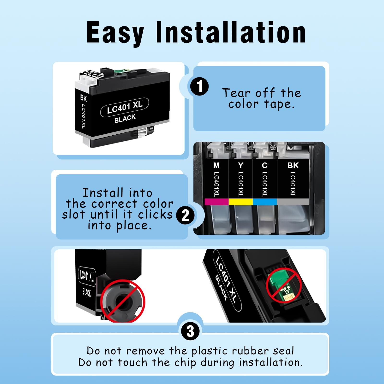 Printer Ink LC401 LC401XL LC 401 MFC-J1010DW Ink Cartridges Replacement for Brother LC 401 XL 401XL Work with Brother Printer with MFC-J1170DW MFC J1010DW MFC-J1012DW (Black, Cyan, Magenta, Yellow) - Image 5