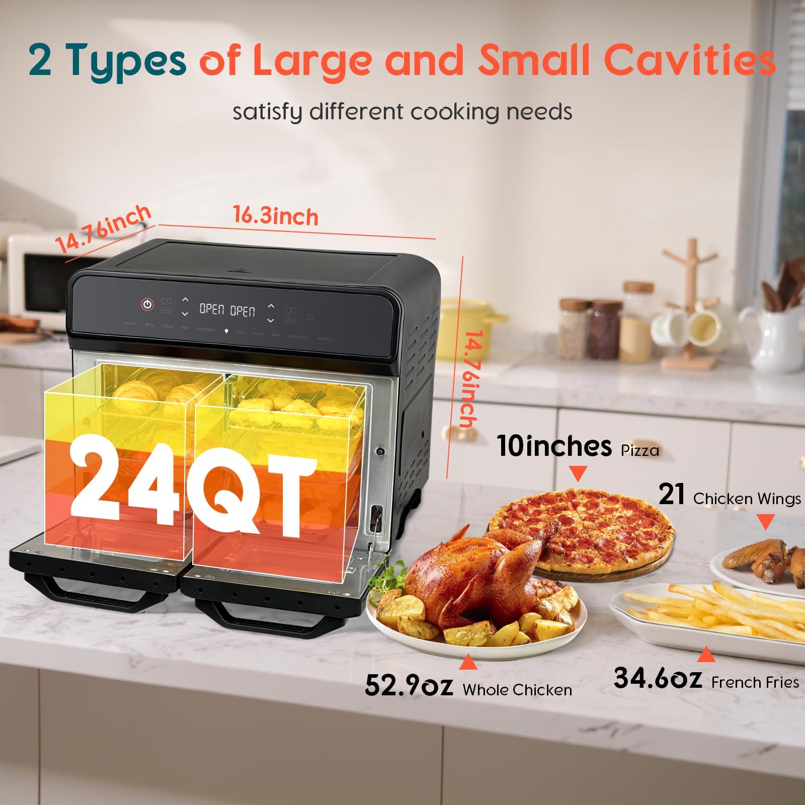 24Qt Dual Zone Air Fryer Oven with Rotisserie, Extra Large Double Air Fryers Mini Oven Digital 1800W 10 in 1 Airfryer Countertop Convection Toaster Oven Combo, Stainless Steel Inner, 360° Even Heating - Image 2