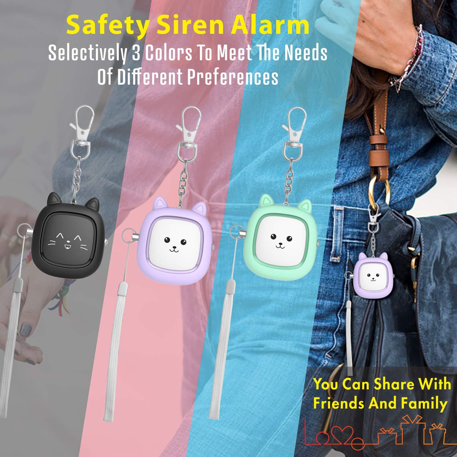 Safe Sound Personal Alarm,3 Pack 130 dB Loud Siren Song Emergency Security Alarm Keychain with LED Light, Personal Sound Safety Siren for Women, Men, Children, Elderly (Black/Purple/Green) - Image 7