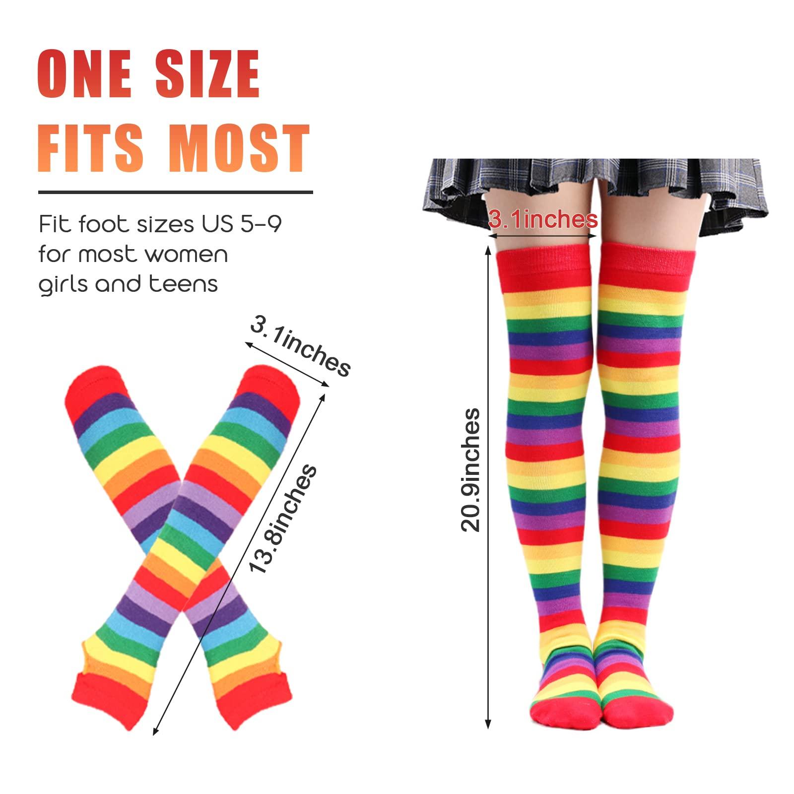 Barrlves 2/4 Sets Womens Striped Knee High Socks Long Knitted Arm Warmers Fingerless Gloves for Halloween Costume - Image 2