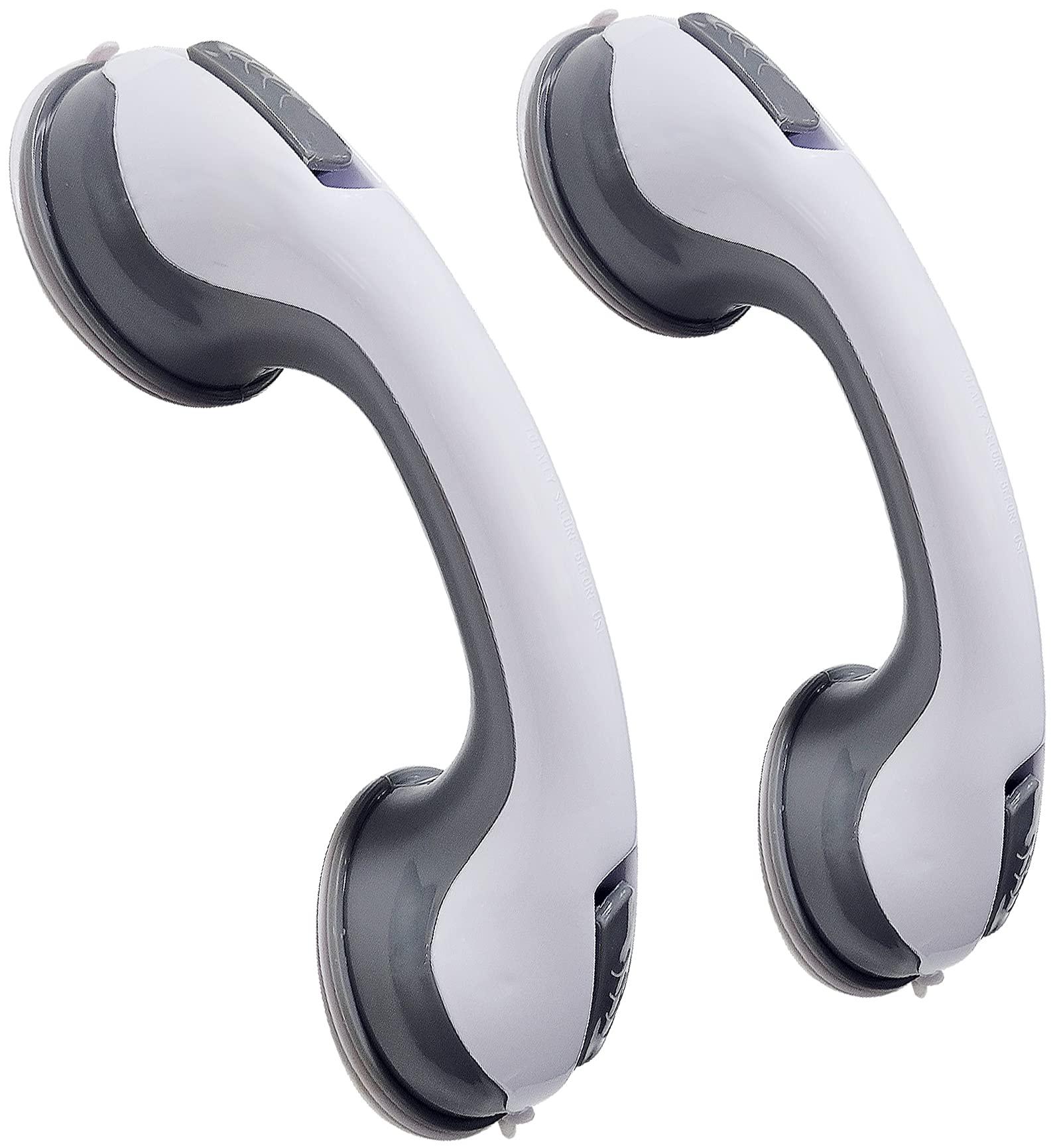 12'' Portable Grab Bars for Bathroom,Ultra Grip Dual Locking Shower Handles for Elderly,Safety Suction Grab Bars for Shower,Balance Assit Hand Rail Support,Injury,Senior,Kids(Gray, 12"-Pack of 2)